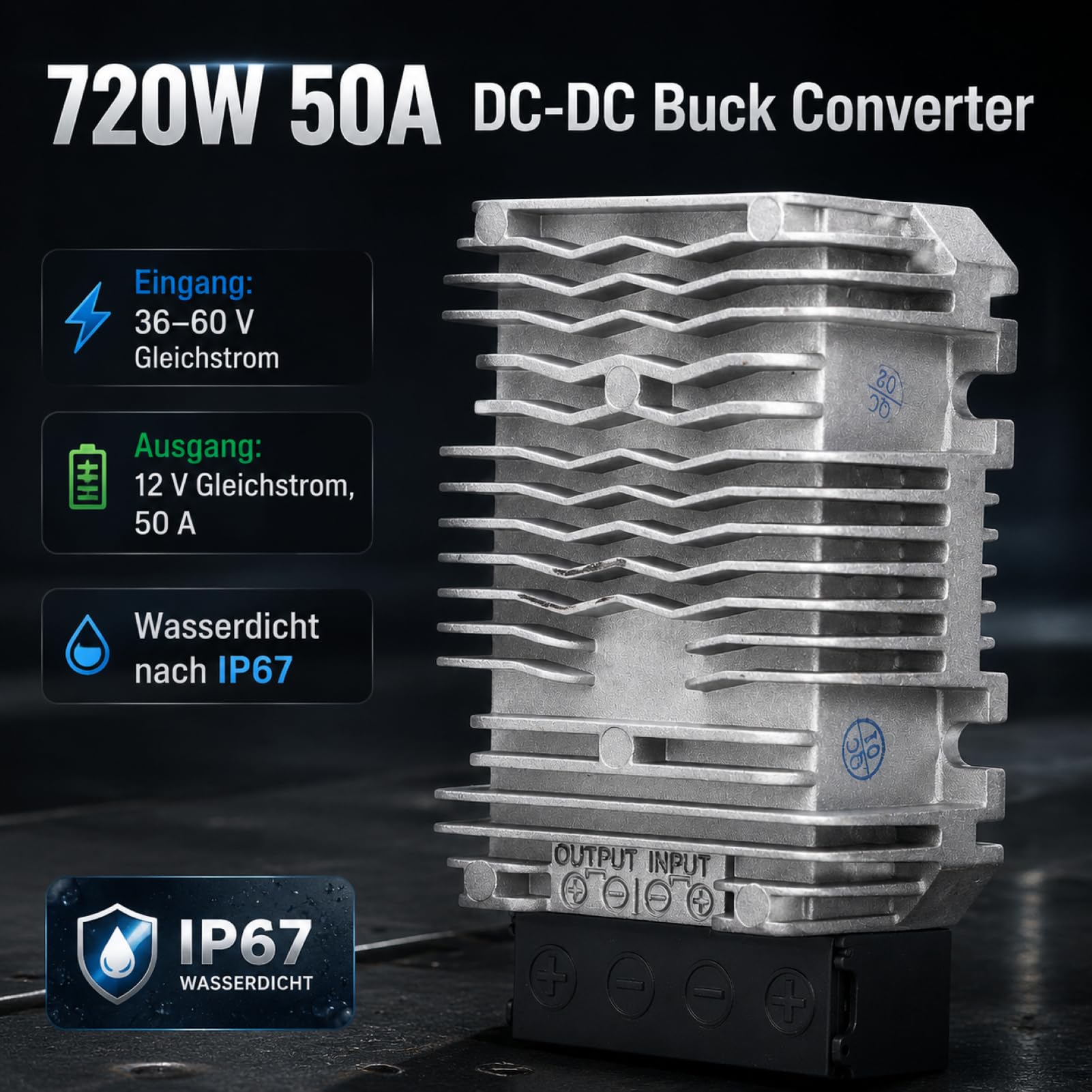 720W 50A DC Buck Transformer DC36 48V 30‑60VDC à DC 12V Buck Converter IP67 Transformateur de Tension étanche pour Moteurs de Véhicules