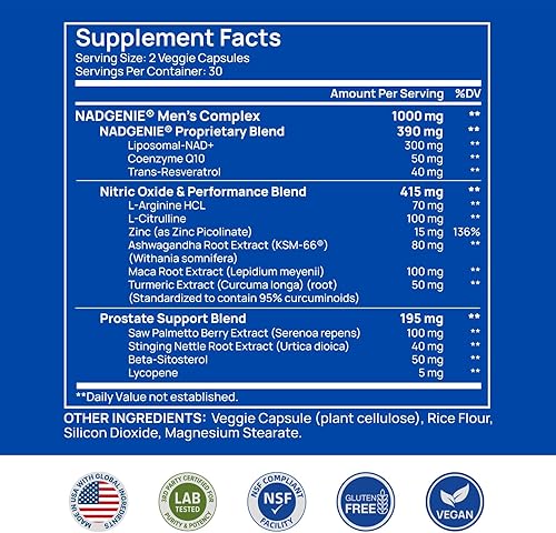 Miniatura 9 de Selerb Suplementos NAD+ para hombres  Suplementos de salud de próstata de óxido nítrico para hombres con resveratrol, CoQ10, L citrulina y licopeno