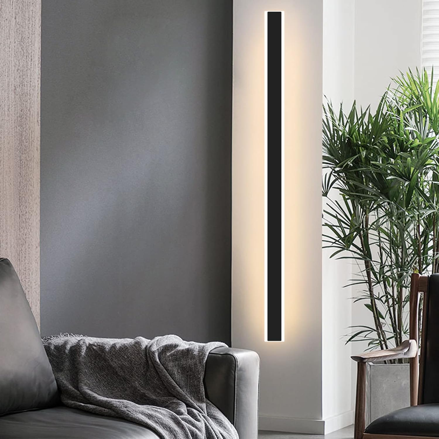 Modern Long Outdoor Wall Light, 71Inch Black LED Wall Sconce, IP65 Waterproof, 3000K Warm White, Frosted Acrylic, Linear Wall Mount Light for Patio, Garage, Porch, Gardens 71inch Warm White Light