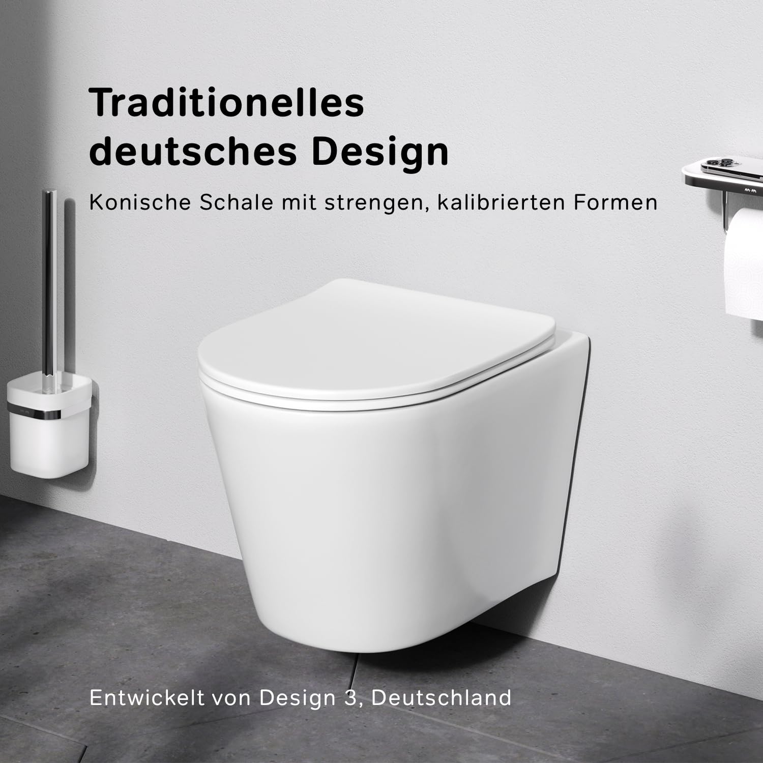AM.PM Spike – AquaSpin Wand WC spülrandlos | Hänge WC mit Toilettendeckel mit Absenkautomatik | Duroplast Klo Sitz | Spülrandloses Hänge WC Set | Kompatibel mit Vorwandelement & Gäste WC | Weiß 49cm