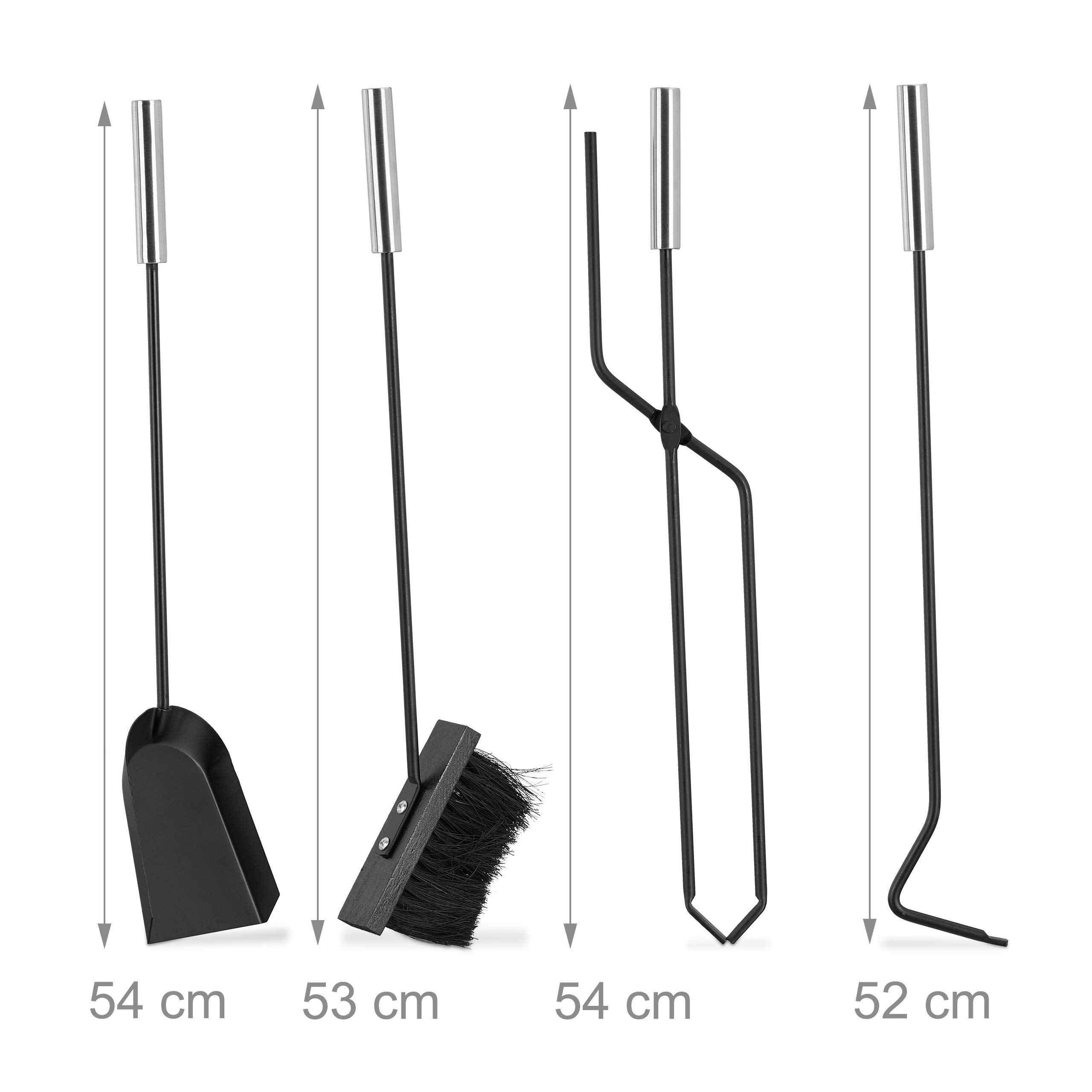 Relaxdays 5-Piece Fireplace Companion Set Cast Iron Utility Accessories, Modern, Stand, Tongs, Shovel, Poker And Broom, Grey, 15 X 23 X 66 Cm - View #12