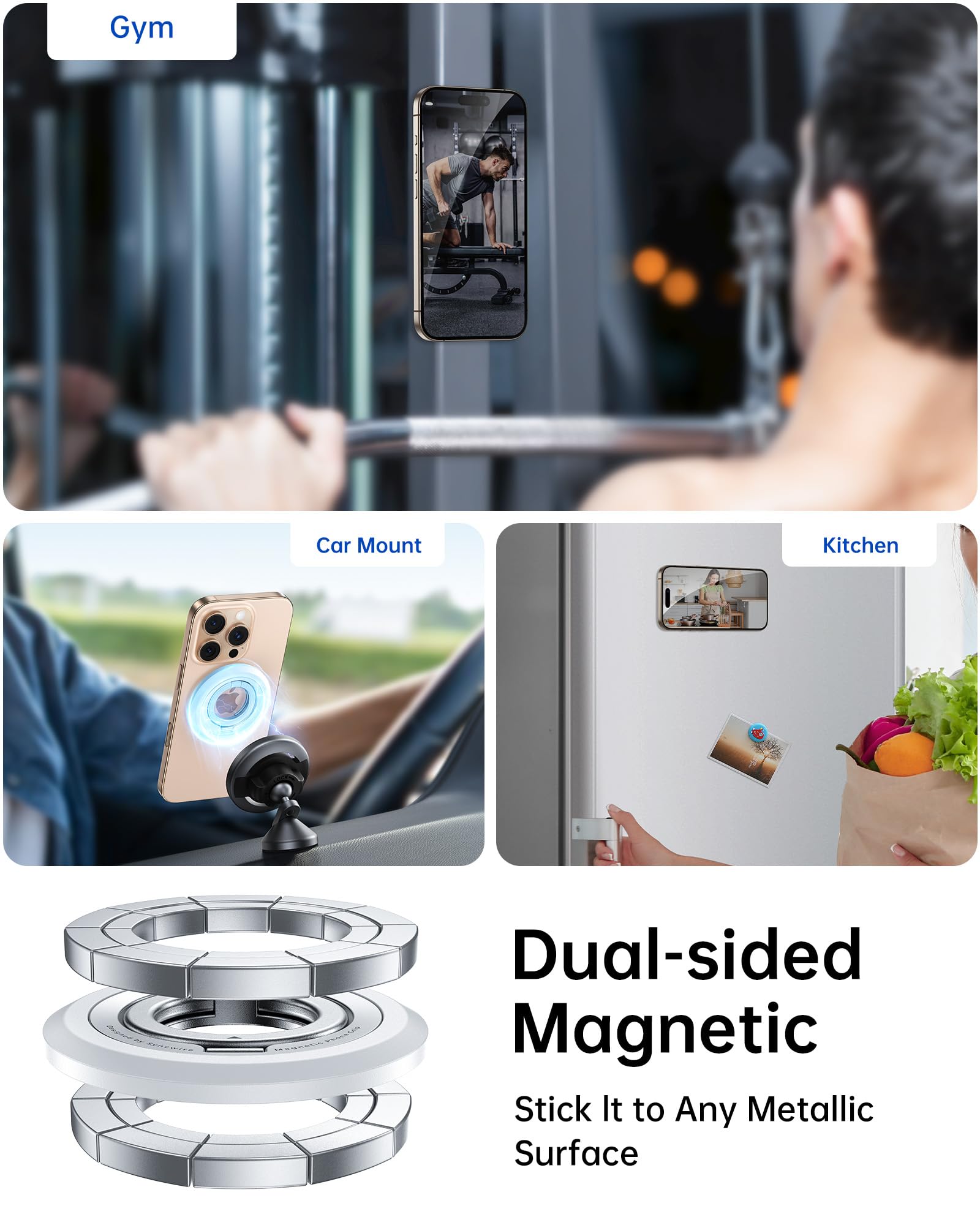 SYNCWIRE Supporto ad Anello Magnetico Cellulare per MagSafe [Confezione da 2] Rotazione a 360° Supporto Magnetico Bifacciale Compatibile con iPhone, Android, etc Accessori MagSafe