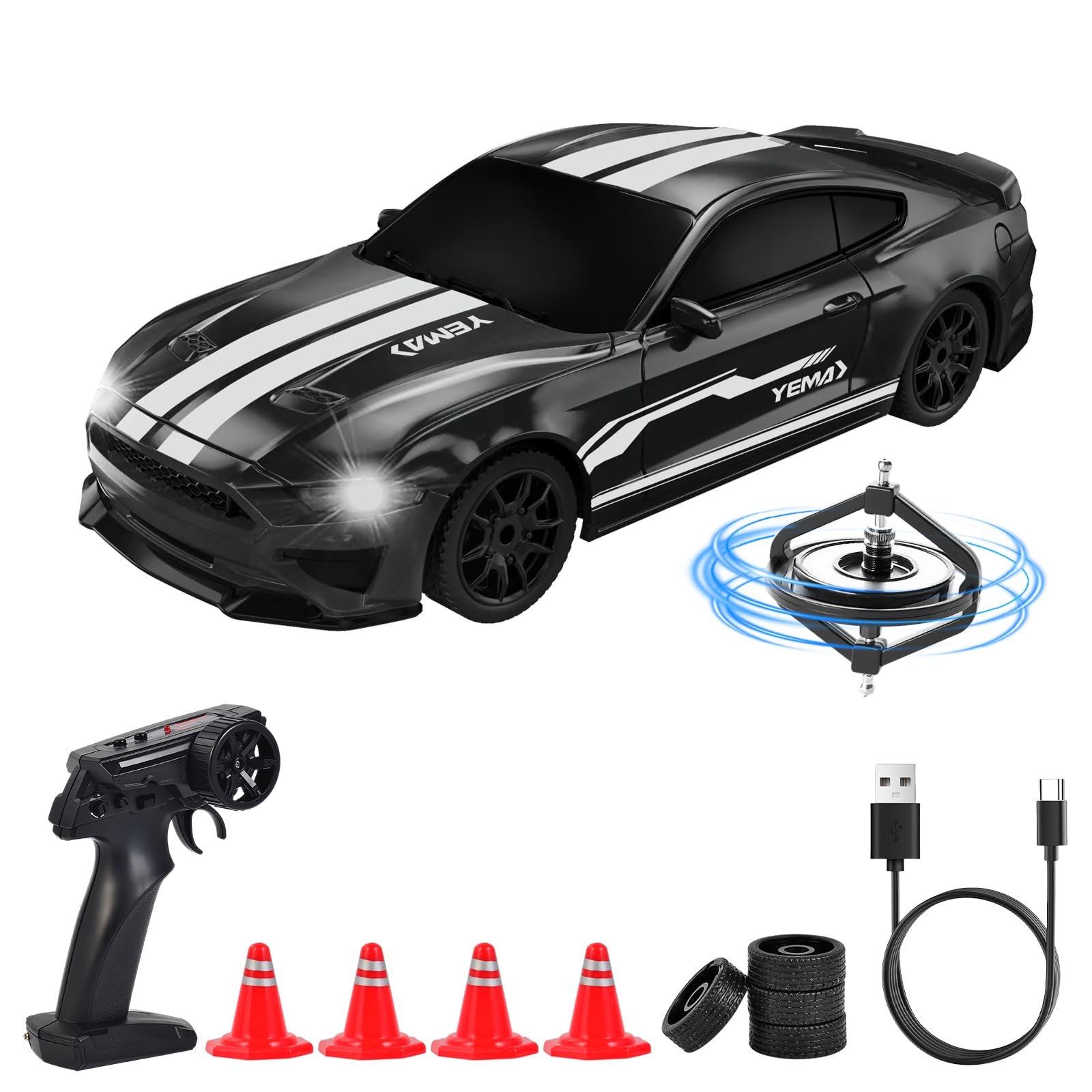 Vefacion Mini Ferngesteuertes Auto 1:43 4WD Drift RC Auto 15KM/H RC Drift Car Rennauto Ferngesteuert mit Gyro LED-Leuchten 2,4GHZ Fernbedienung