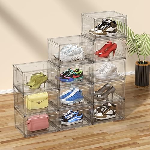 Miniatura 4 de Paquete de 12 cajas de zapatos de acrílico, cajas de plástico transparente apilables para zapatillas de deporte, vitrina para zapatos deportivos