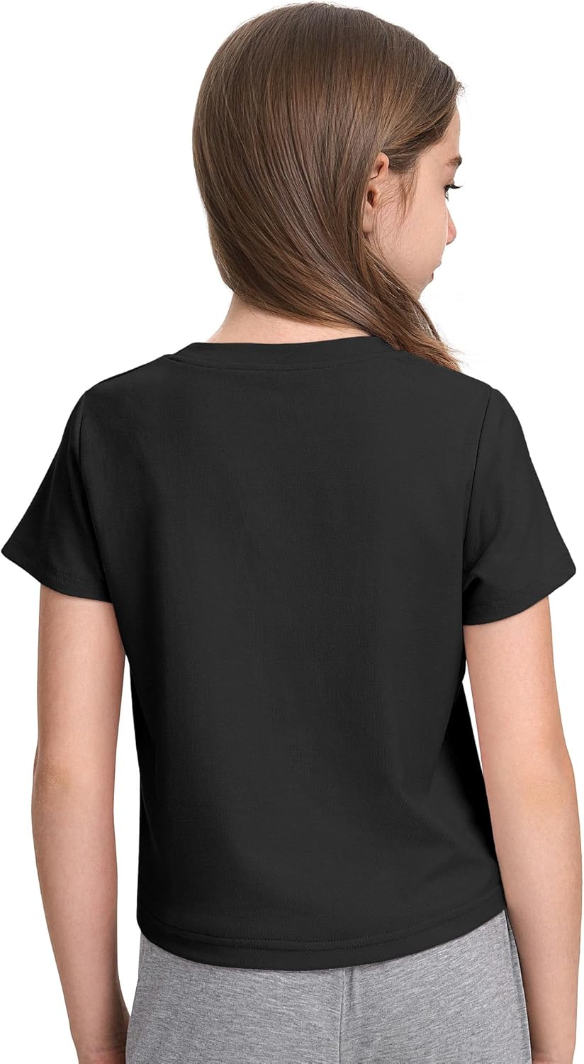 HASMES Girls Short Sleeve T Shirts Athletic Crewneck Crop Tops Basic Tees for Kids - Image 4