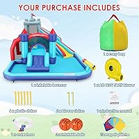 Vista 5 de Bounce House - Combo de tobogán acuático, castillo inflable 10 en 1, toboganes acuáticos con soplador para niños de 3 a 12 años, casa hinchable