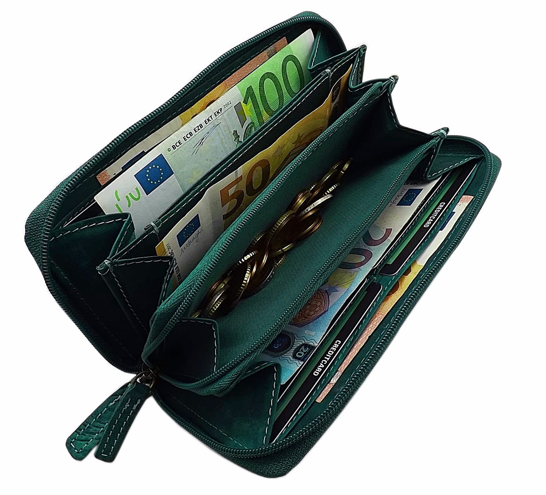Portafoglio di Pelle per Donna con blocco RFID & NFC (Verde Scuro)