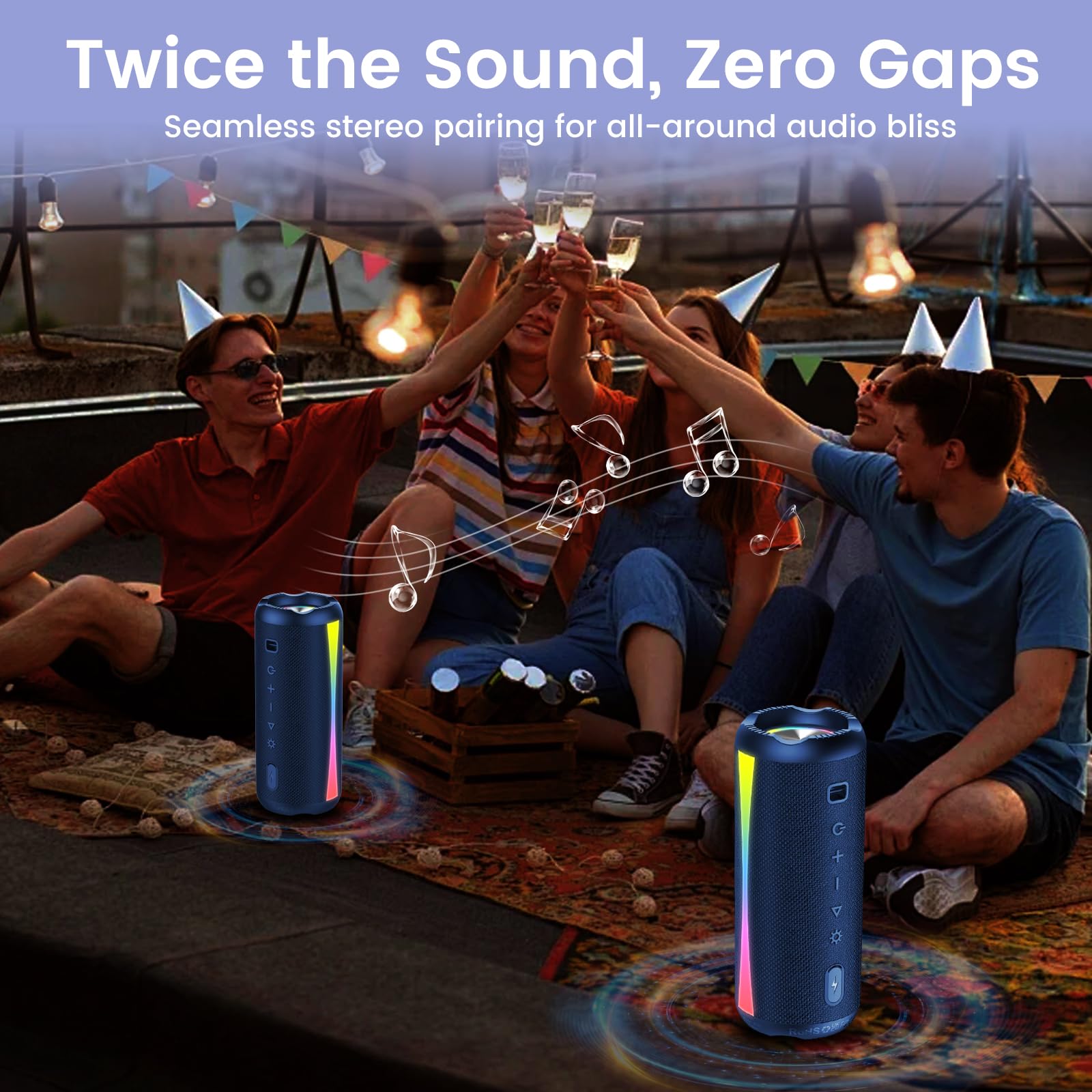 Portable Bluetooth Speaker, 2026 Bluetooth Wireless Speaker 5.4 with RGB Lights, 20H Playtime with Deep Bass, IP7 Waterproof, TWS Pairing, Portable Speaker for Travel/Party/Home/Gifts, Blue