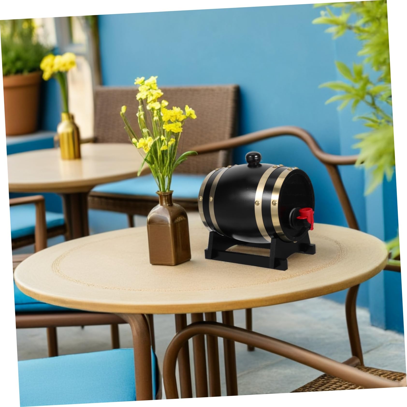 ULTECHNOVO Botte in Legno 1l Nera con Supporto per Vino e Liquori | Festival Birra Decor, Design Rustico Elegante, Servizio e Conservazione in Contesti Commerciali e Piccoli Gruppi