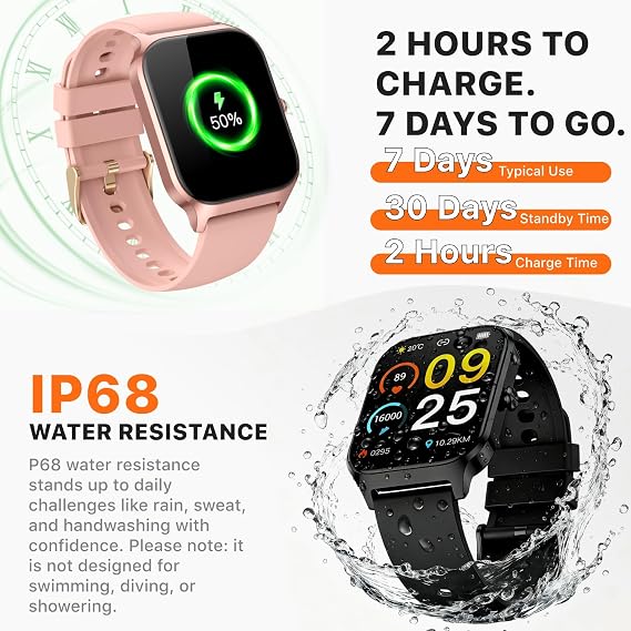 Smart Watch for Women Men - Answer/Make Call, Fitness Tracker Smartwatch for Android iPhone Compatible, Sleep Female Cycle, 120+ Sports Modes Step Counter (Sakura Pink, 2 Straps)