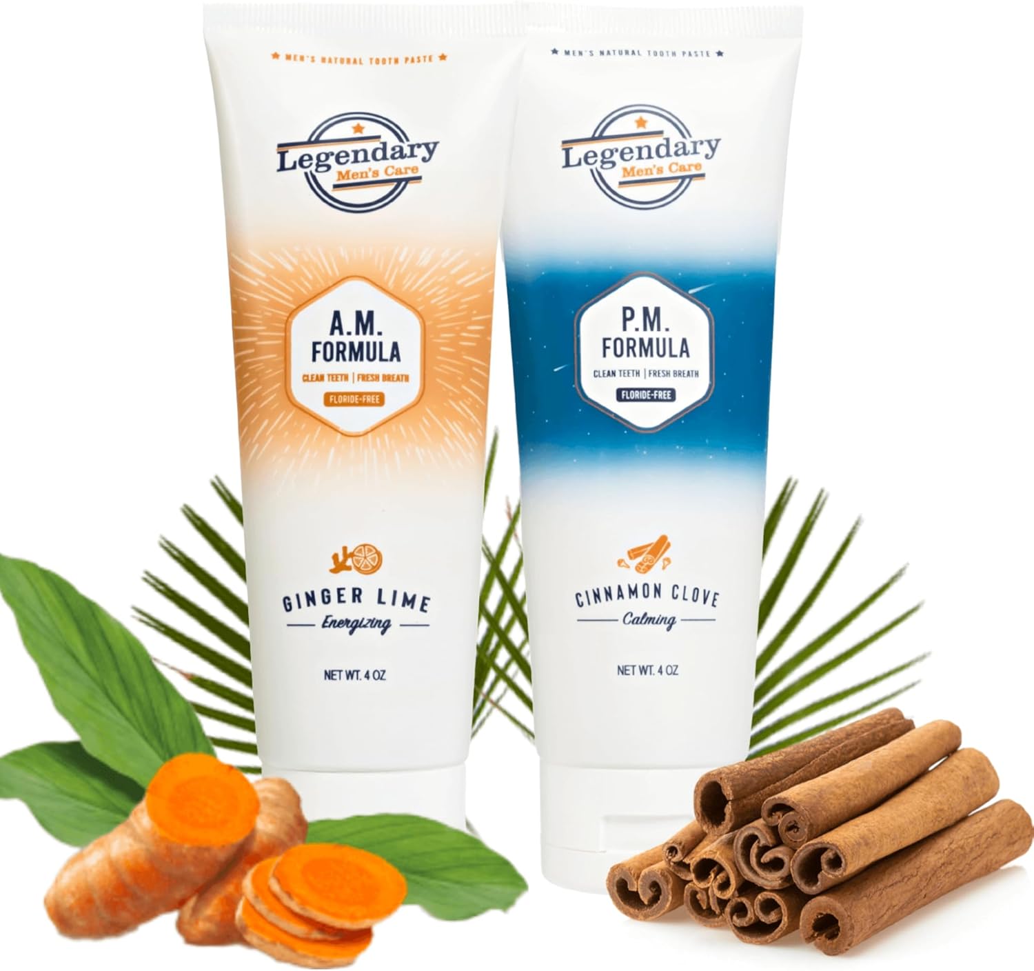 Legendary Men’s Care - Men’s 10% Nano-Hydroxyapatite Toothpaste - AM Ginger-Lime/PM Cinnamon-Clove Combo | Fluoride Free, SLS Free, Endocrine Disruptor Free - Protect Your Teeth and Your T-Levels