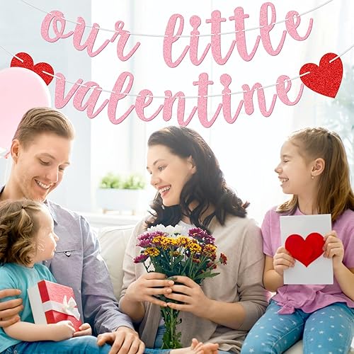 Miniatura 6 de Nuestra pequeña pancarta de San Valentín pancarta temática de San Valentín pancarta de baby shower primer día de San Valentín decoración de fiesta