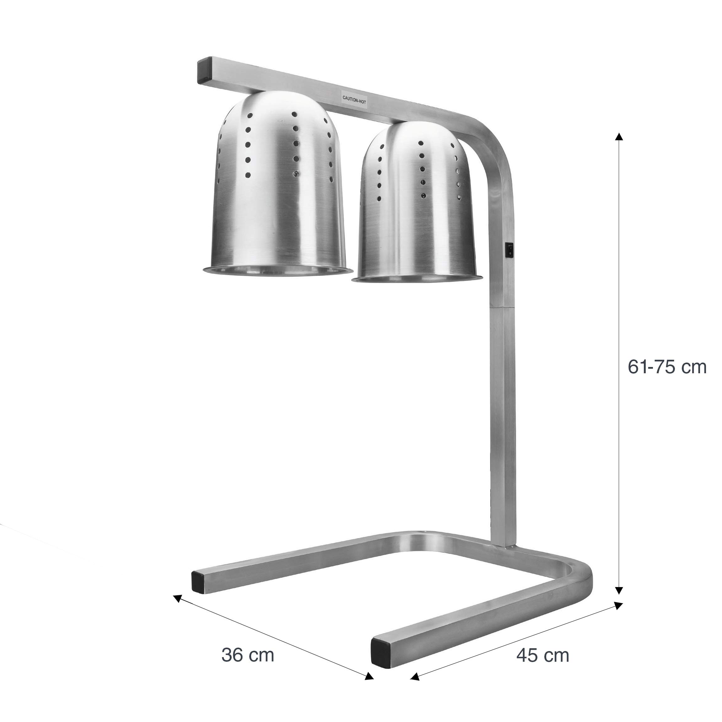 Lacor - 69061 - Doppel-Infrarot-Heizlampe, Hält Geschirr warm, Eimer, Höhe einstellbar zwischen 39 und 53 cm, Enthält zwei Glühbirnen, professionelle Küche, 550W, Aluminium