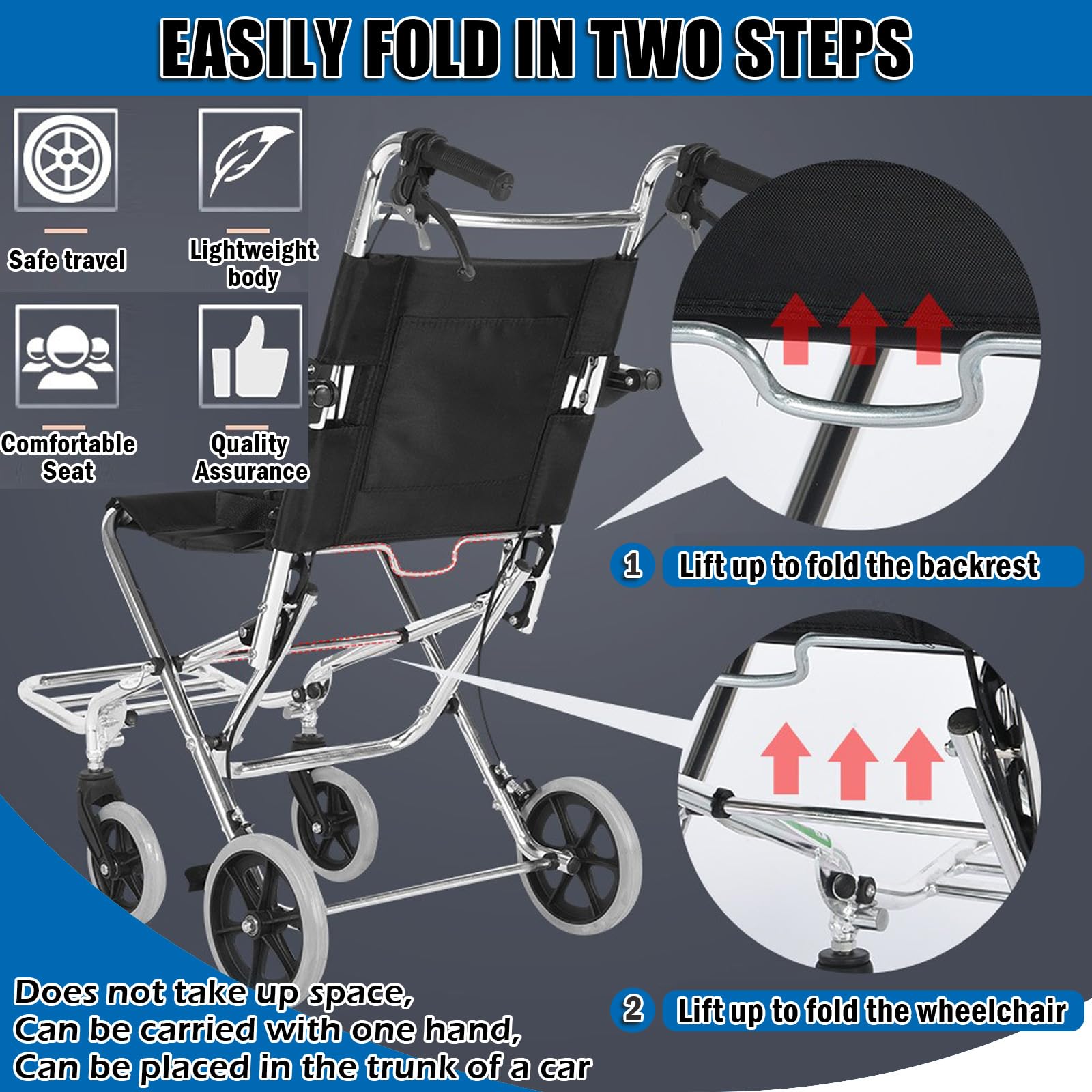Sillas de Ruedas de Aluminio Duradero y Ligero con Reposabrazos Reversibles a Largo de Escritorio, Asiento Ancho y Cómodo, Capacidad de Peso de 220 LB,Basic Model