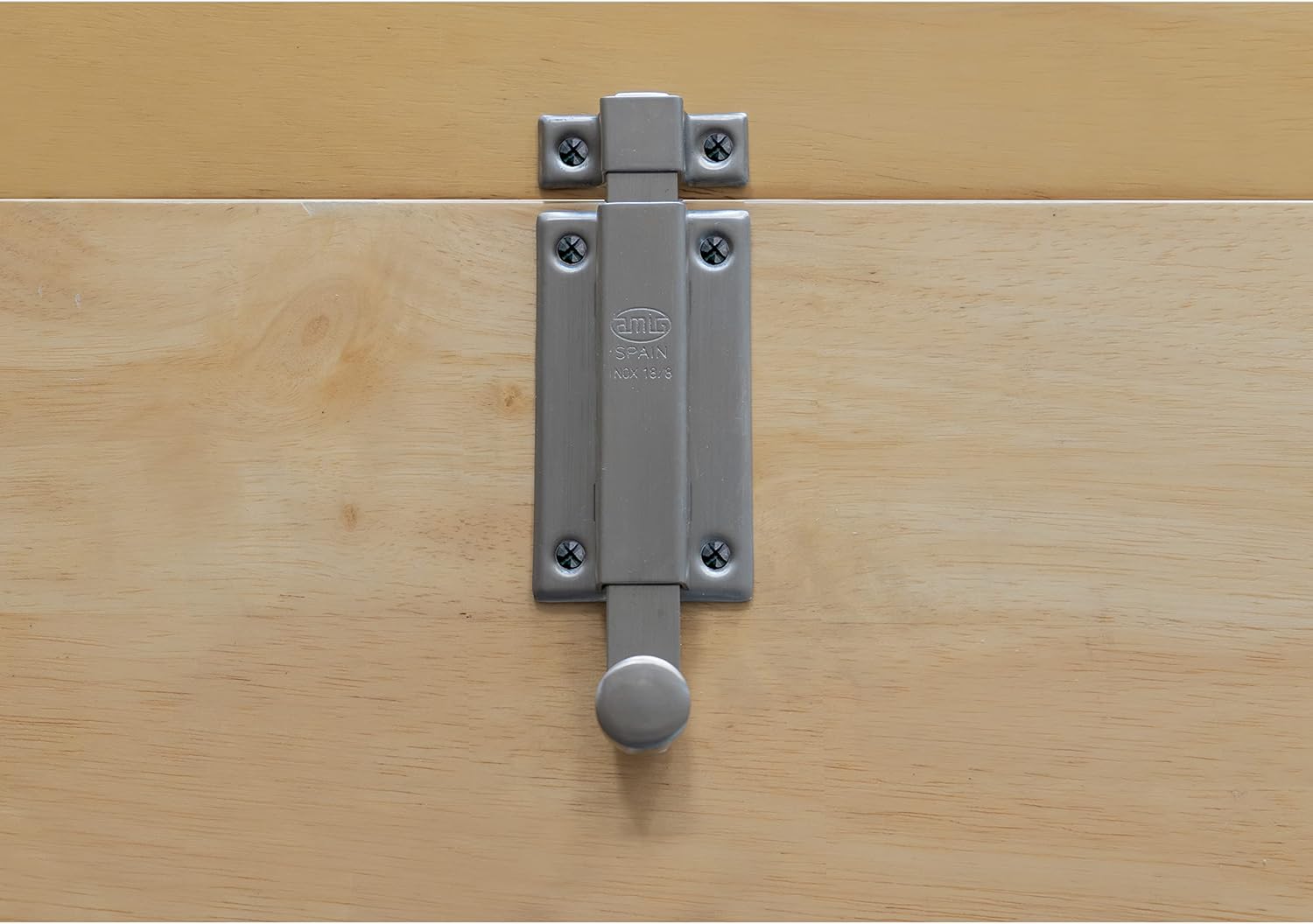 Amig - Overlap Pin - 200 x 48 mm - Wooden Passage Doors - Vertical Automatic Closing - Latch for Bathroom, Bedroom or Office - Deadbolt - Matte 18/8 Stainless Steel