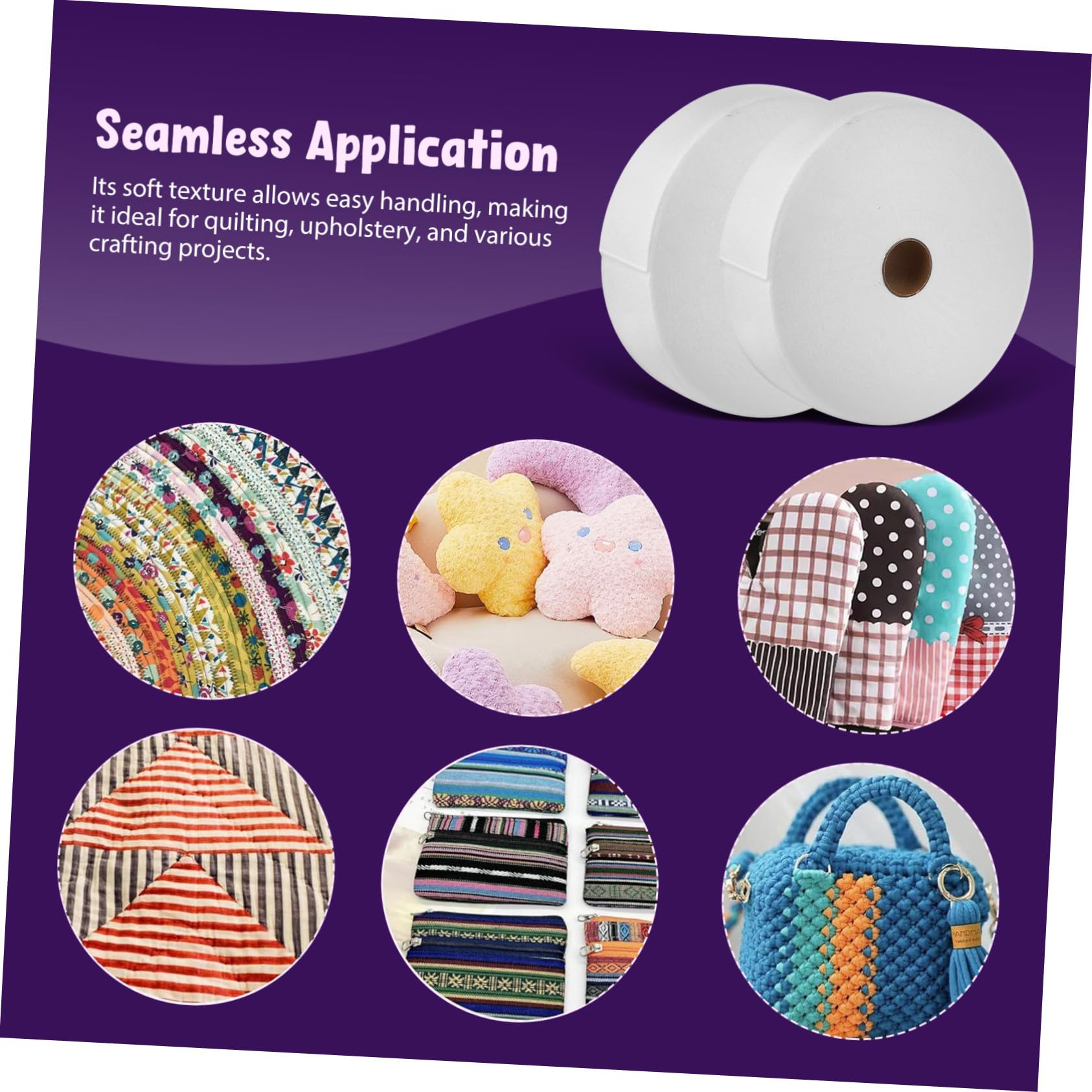Angoily Vliesstoff Steppwatte für Babys 2 Rollen 6,4 cm X 33 M Weiß | Rollenverpackung zum Zuschneiden, Weiche Faserstruktur, für Basteln, Quilts und Reisen zu Hause
