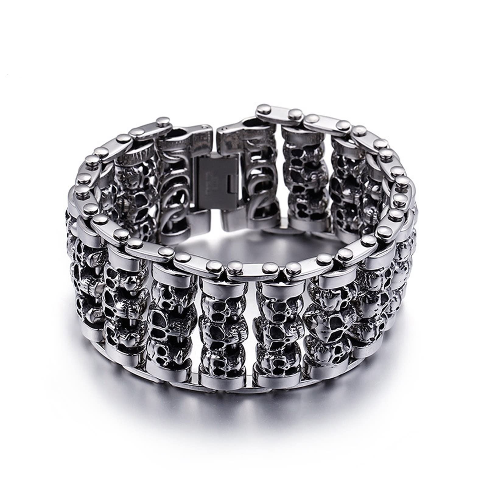 Herren Armband Schwarz，Armreifen Skelett Rostfreier Stahl Herrenarmband