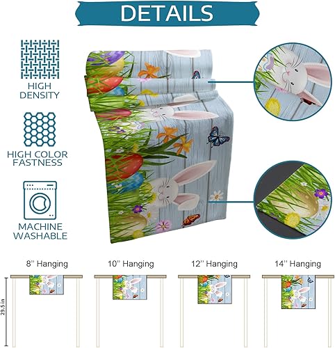 Miniatura 7 de Libaoge Camino de mesa de Pascua de 36 pulgadas de largo, huevos coloridos, flores de primavera, grano de madera azul, camino de mesa de café para