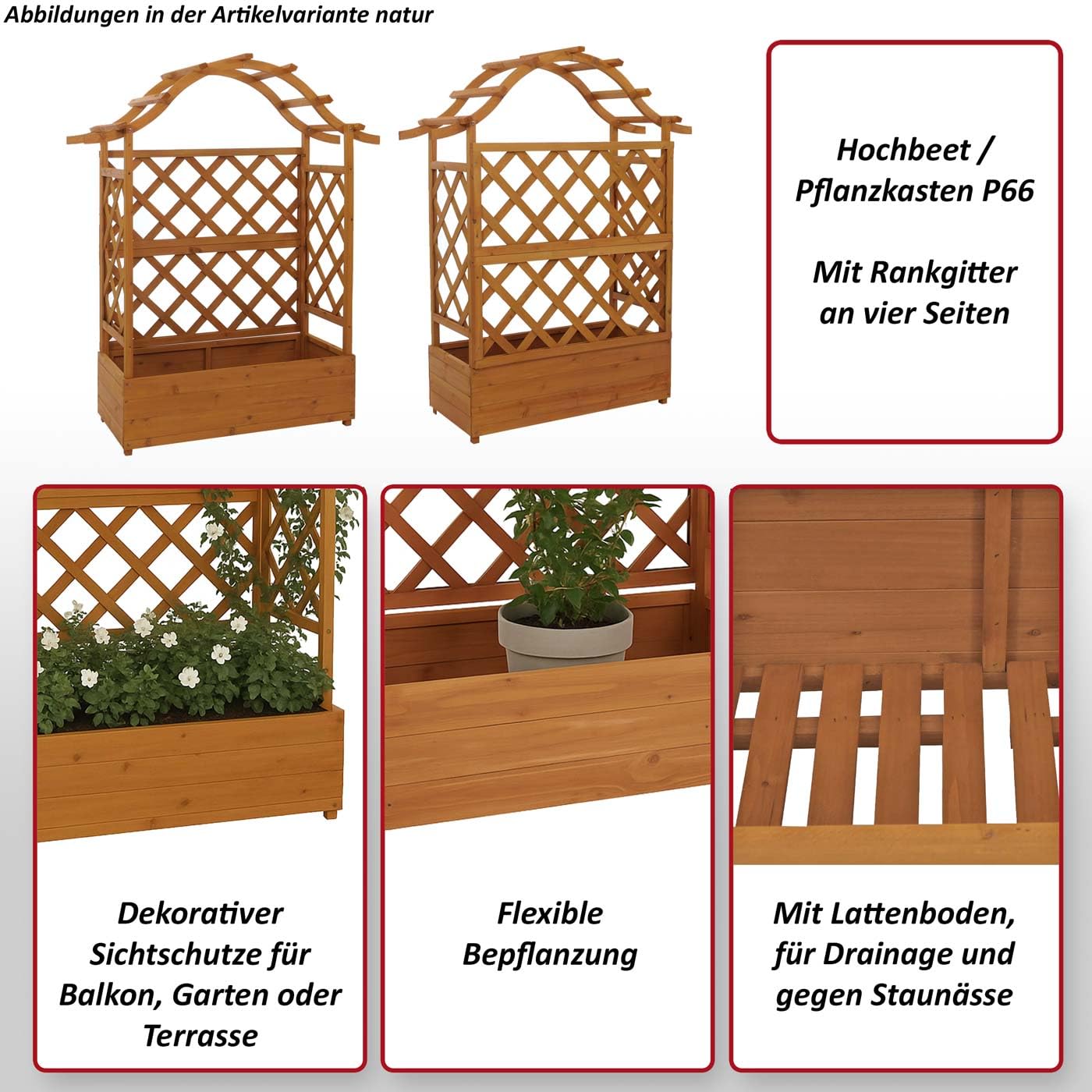 Mendler Hochbeet HWC-P66 138x110x44cm Holz - anthrazit-grau | Pflanz-/Blumenkasten, Pflanzkübel, Rankgitter, Rankhilfe, Spalier, FSC®