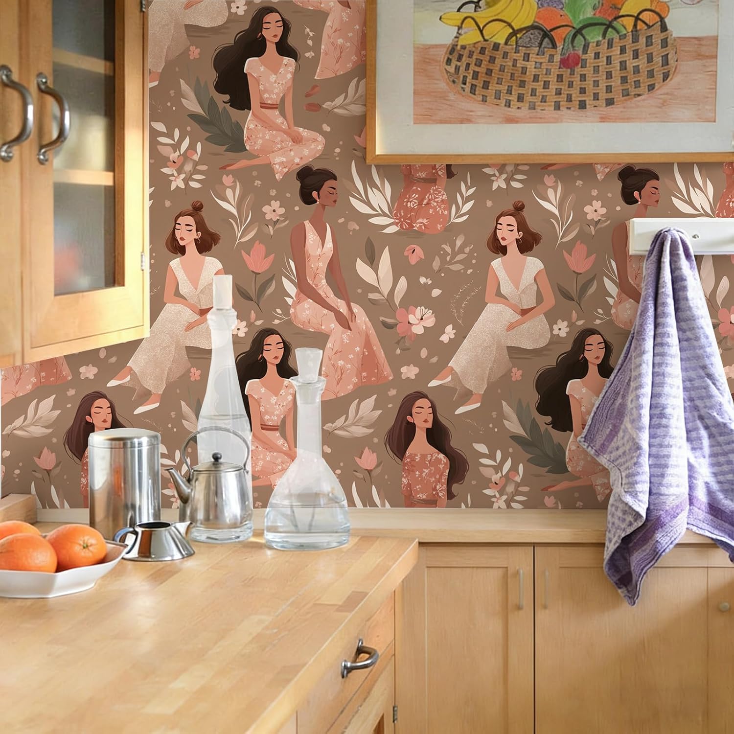 Stickorama Floral Women Peel and Stick Wallpaper Self Adhesive 17.72" X 236.2'' Soft-Toned Girl Bloom Wall Paper Renter Friendly Removable Waterproof for Bedroom Dressing Room
