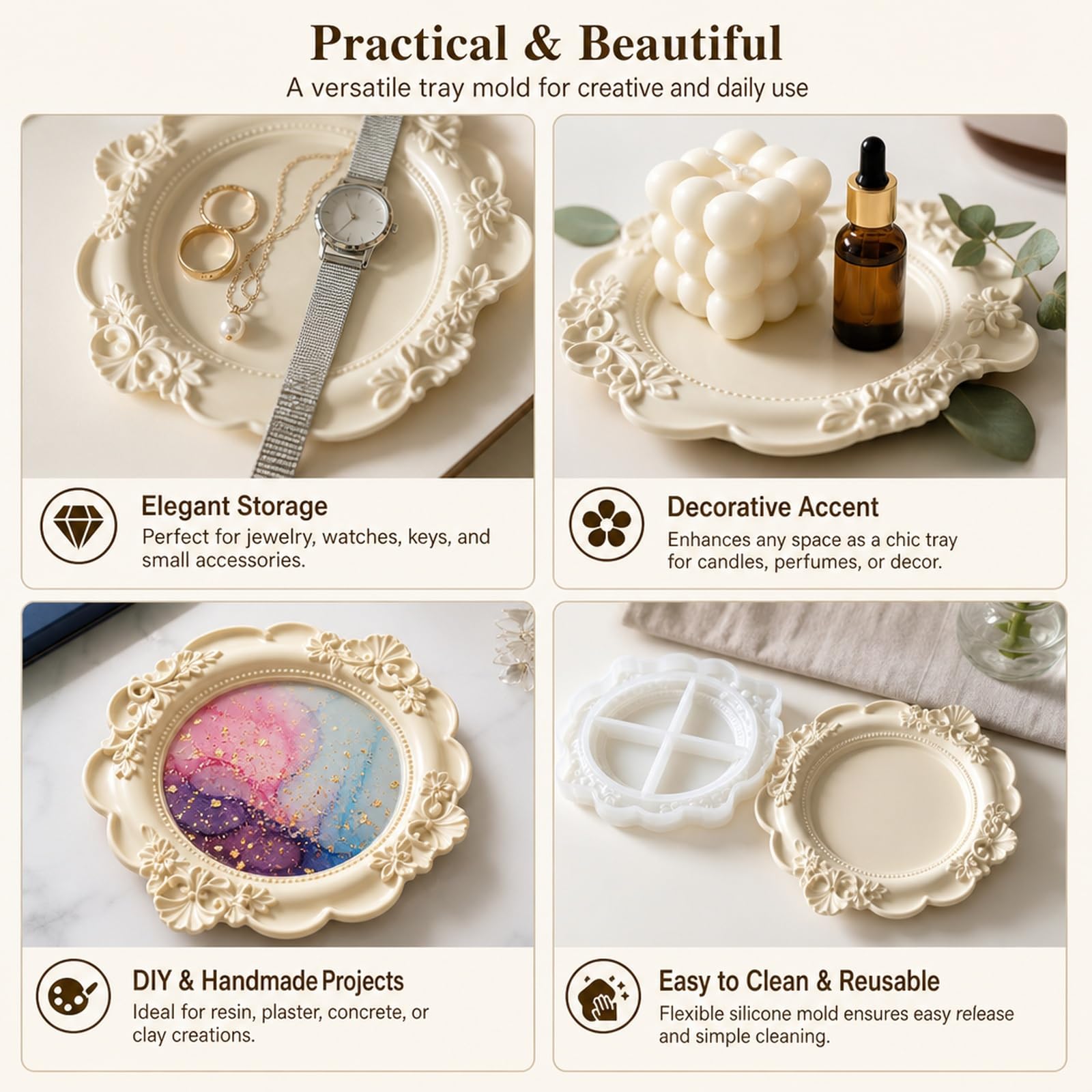 Retro Resin Tray Mold - Floral Silicone Mould -5 Retro Resin Tray Mold - Floral Silicone Mould -5