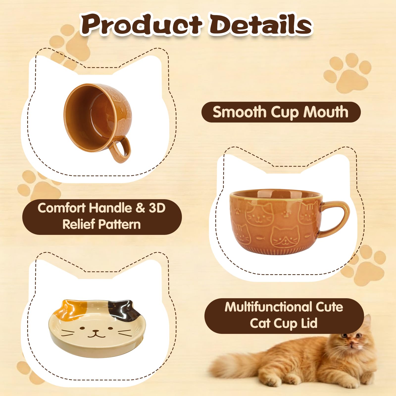 Regalo Donna Gatto, Set Tazza Gatto Divertente, Tazza da Caffè Tè Ceramica Kawaii con Coperchio e Cucchiai, Idee Regalo Donna Personalizzato per Amica Fidanzata Moglie Compleanno Natale
