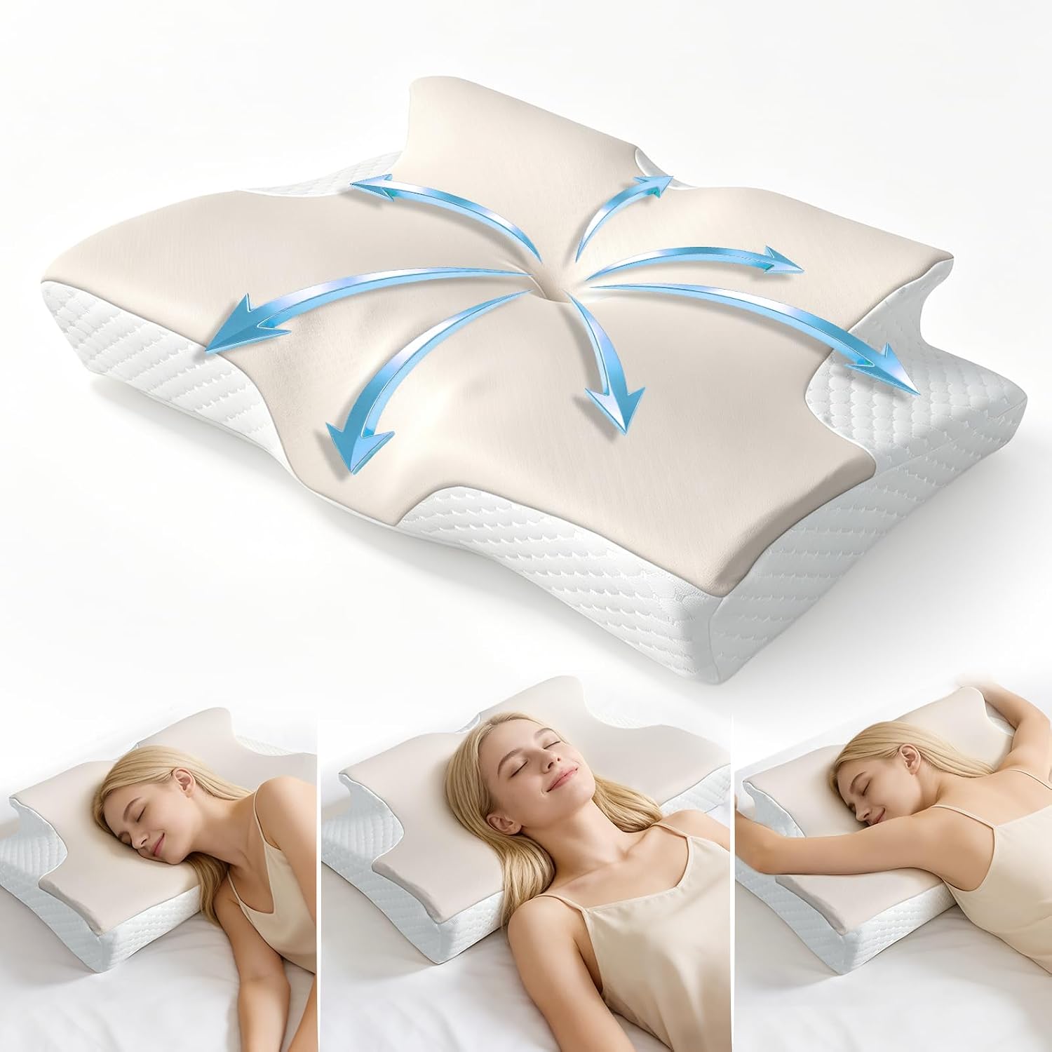Ergonomic Memory Foam Cervical Pillow for Neck and Shoulder Pain | Dual Heights Odorless Orthopedic Neck Pain Relief Support for Side/Back/Stomach Sleepers with Washable Breathable Pillowcas