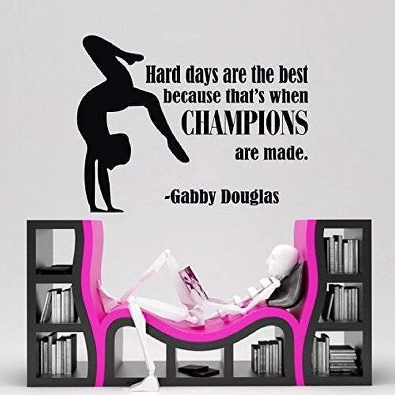 Design With Vinyl CK-NJ-2355-OADR-29 Decor Item Gymnastic Girls Sports Quote Champions Bedroom Vinyl Wall Decal Sticker, 10-Inch x 14-Inch, Black