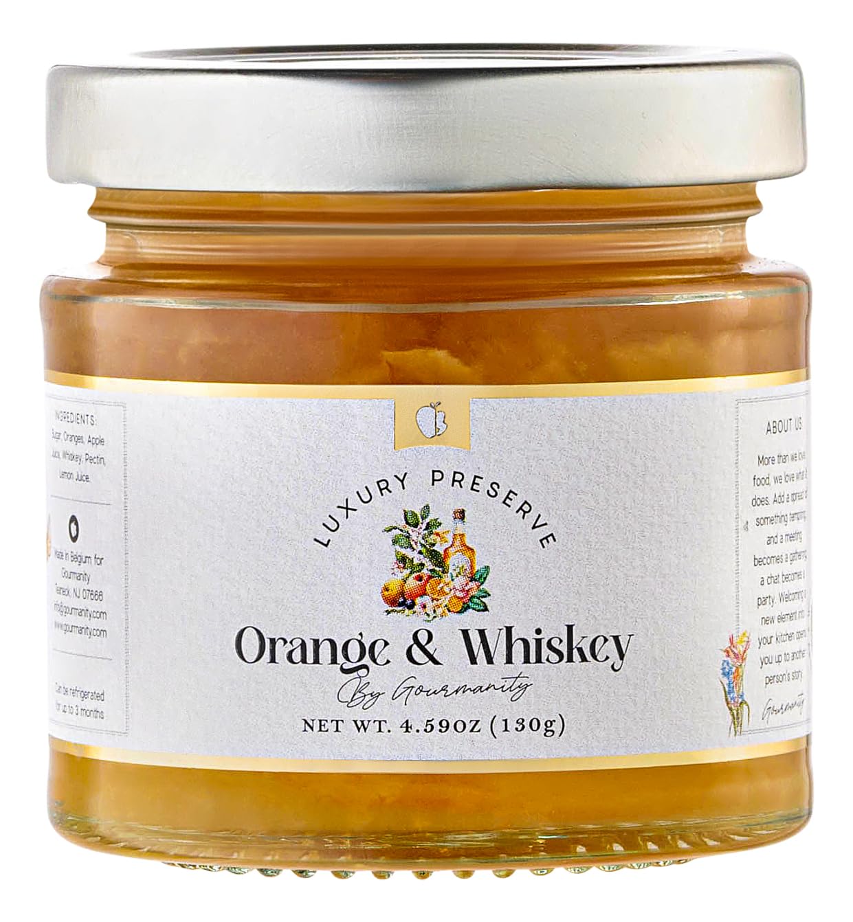 GourmanityOrange Marmalade with Whiskey, Palate Pleasing Twist With Chunks of Fruit and Orange Peel, Perfect with Scones & Paired with Crackers and Cheese, All Natural, Non-GMO, Product of Belgium, 4.59oz