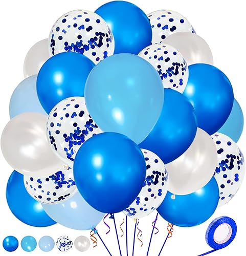 Globos de látex azul real de 12 pulgadas, globos de confeti azul perla, globos de fiesta azul claro real para suministros de decoración de fiesta de