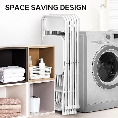 Miniatura 5 de Paquete de 10 sillas plegables, sillas plegables de plástico blanco para interiores y exteriores, asiento comercial apilable portátil con marco de