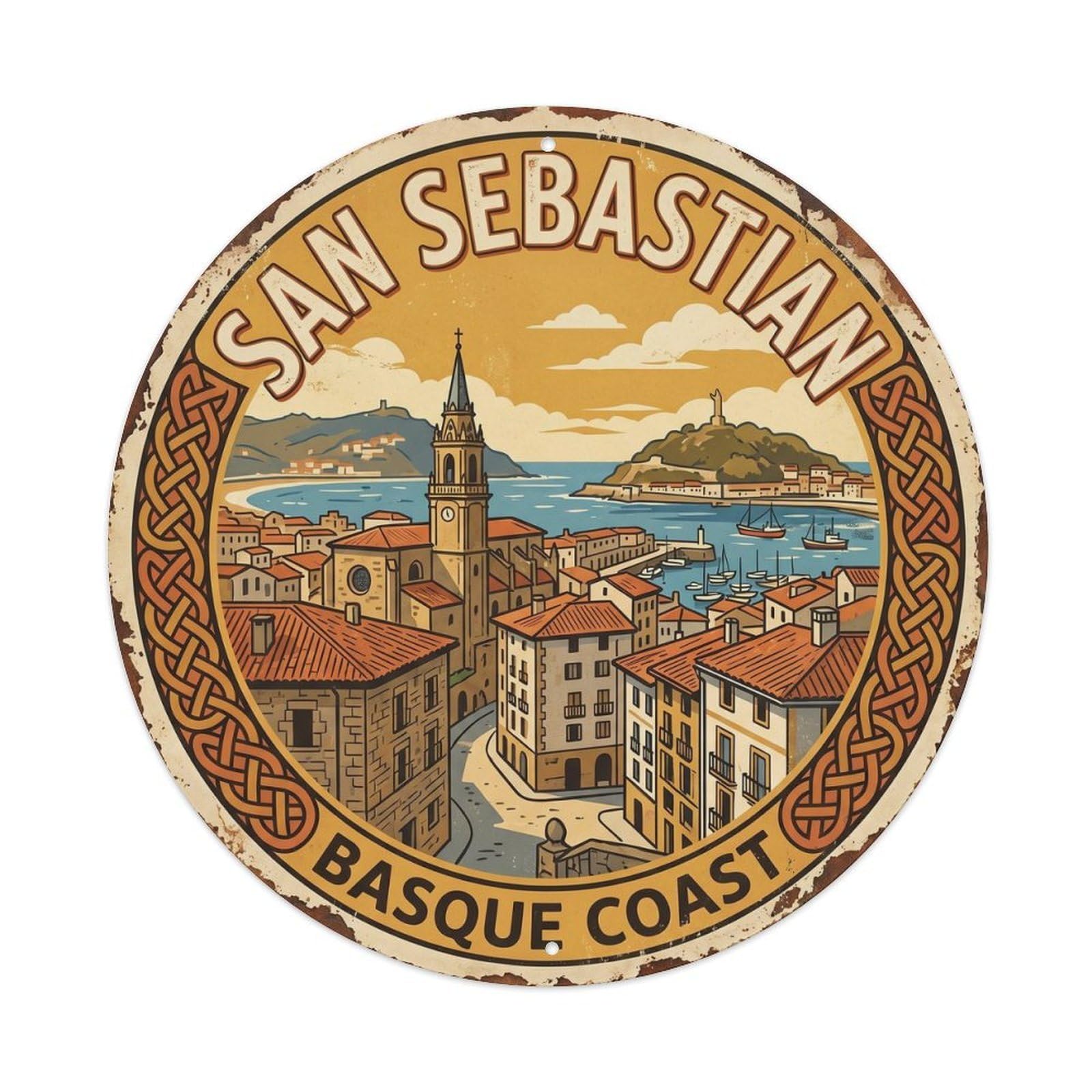 Vintage Travel Sebastian Oldtown Basque Metal Tin Sign