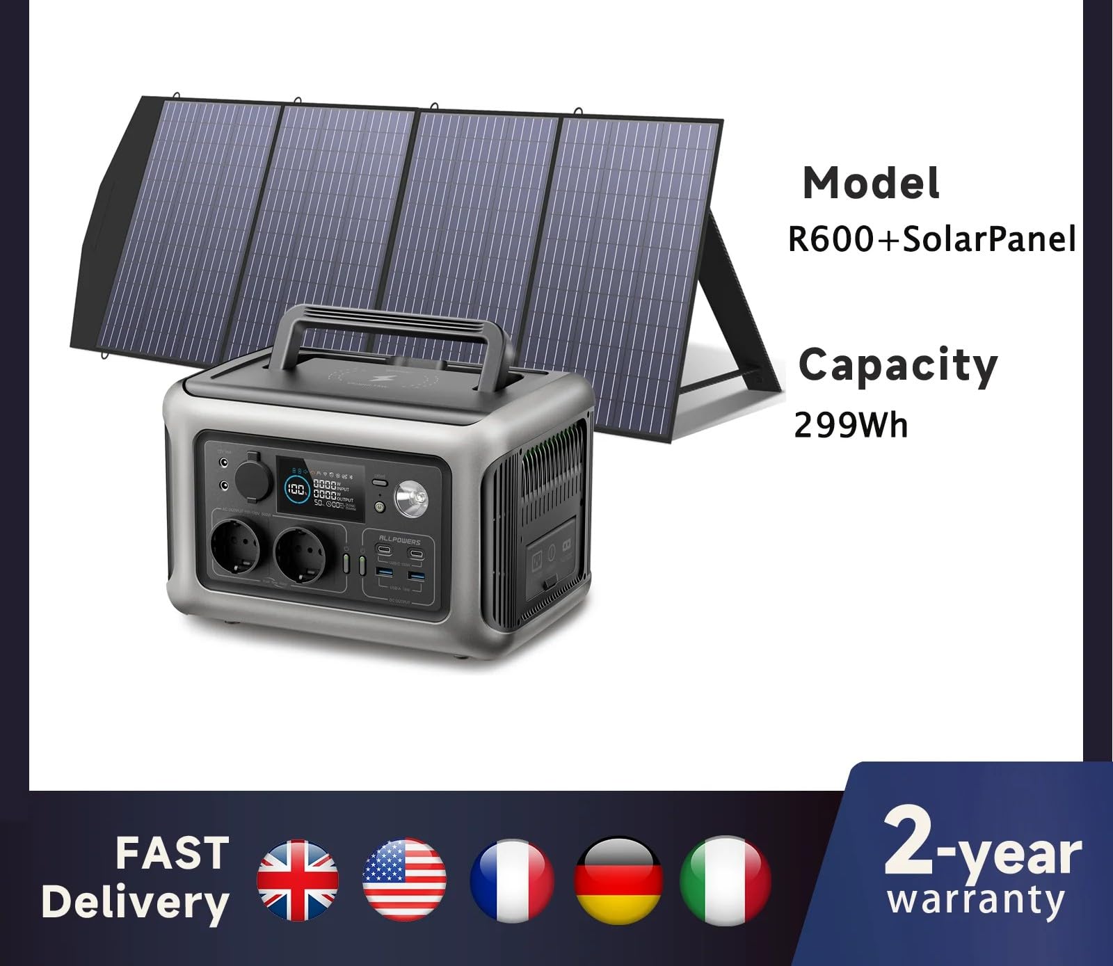 Generador Solar Portatil Humpti R600 1200W para Casa y Acampada en Situaciones de Emergencia, Generador Eléctrico Portátil, Kit Emergencia Profesional