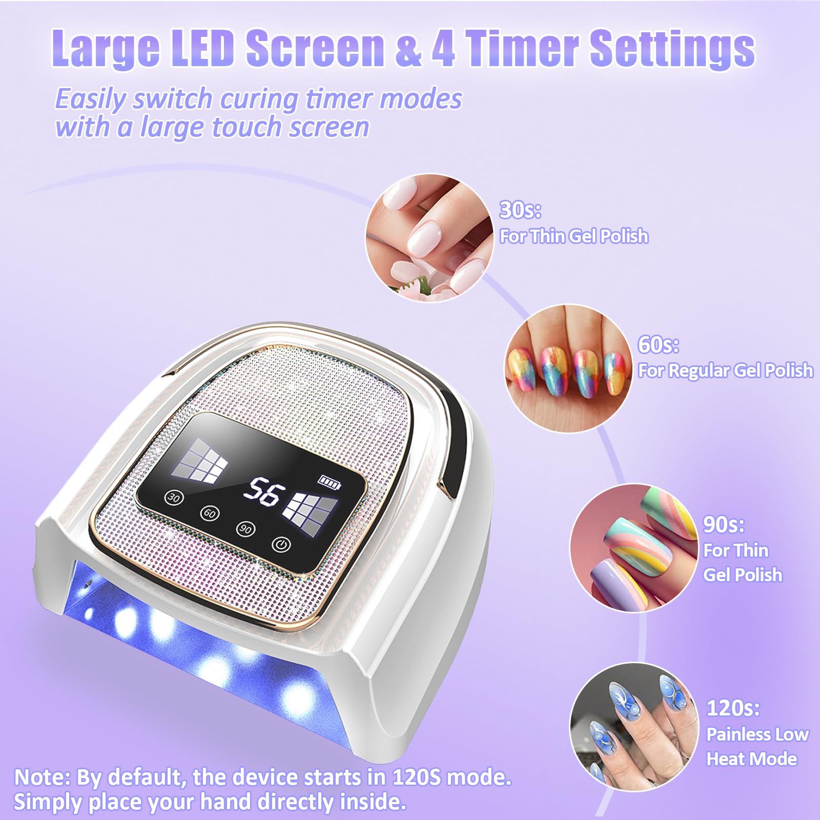 Lámpara de Uñas UV LED, 120W Profesional Lampara Uñas Semipermanentes con Sensor Automático, 4 Temporizador y Pantalla LCD Para Manicura/Pedicura Nail Art en el Hogar AS-2502W