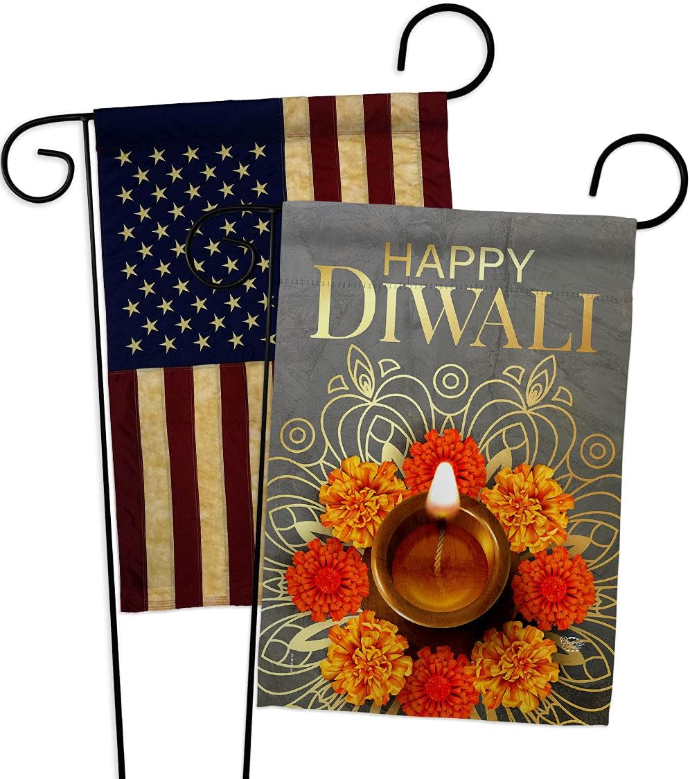 Festival Diwali Garden Flag Pack Celebration Deepavali of Lights Hindus Religious Vintage Applique House Decoration Banner Small Yard Gift Double-Sided, Made in USA