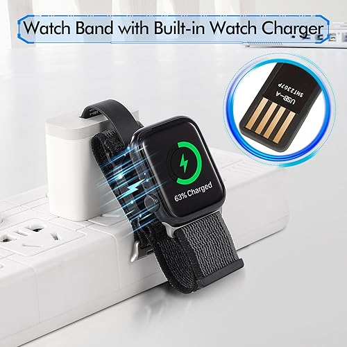 Miniatura 8 de Sport Loop - Correa de nailon con cargador inalámbrico portátil 2 en 1, compatible con Apple Watch Series para mujeres y hombres, innovadora correa
