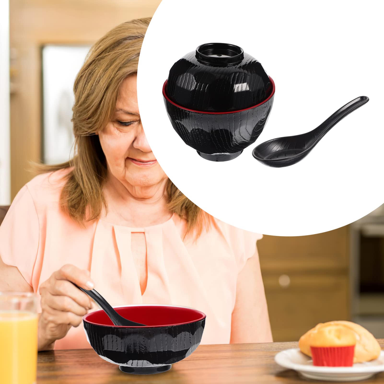 DOITOOL Keramische Miso-kom met deksel Chinees porselein stoomsoepkommen voor eierpudding geneeskrachtige vogelnest rijstpasta (zwart