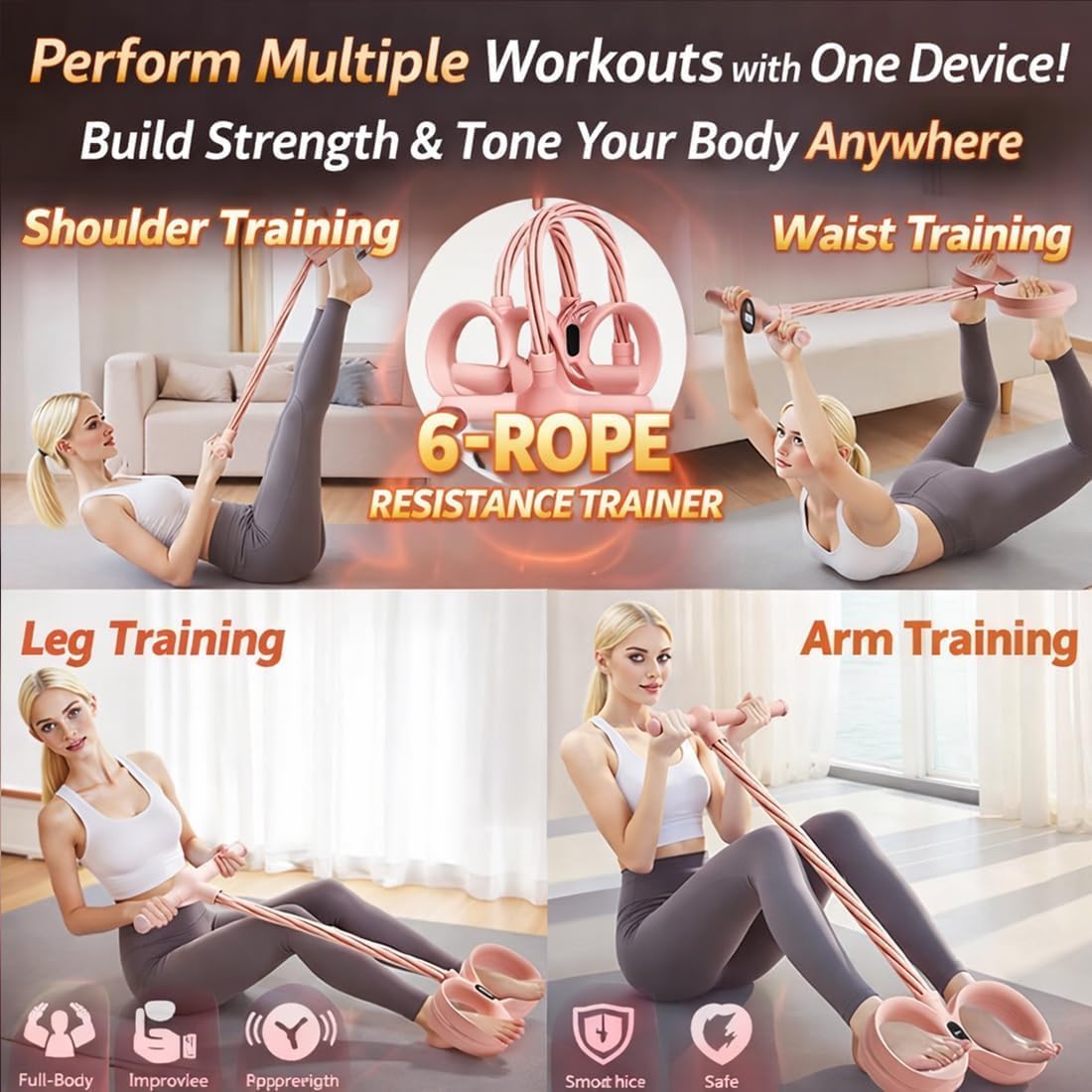 Smart Foot Pedal Puller with Counter, 6 Tube Pedal Puller Resistance Band, 6 Tube Resistance Foot Pedal for Full Body Stretching and Yoga, Home Gym Arm and Waist Training Equipment