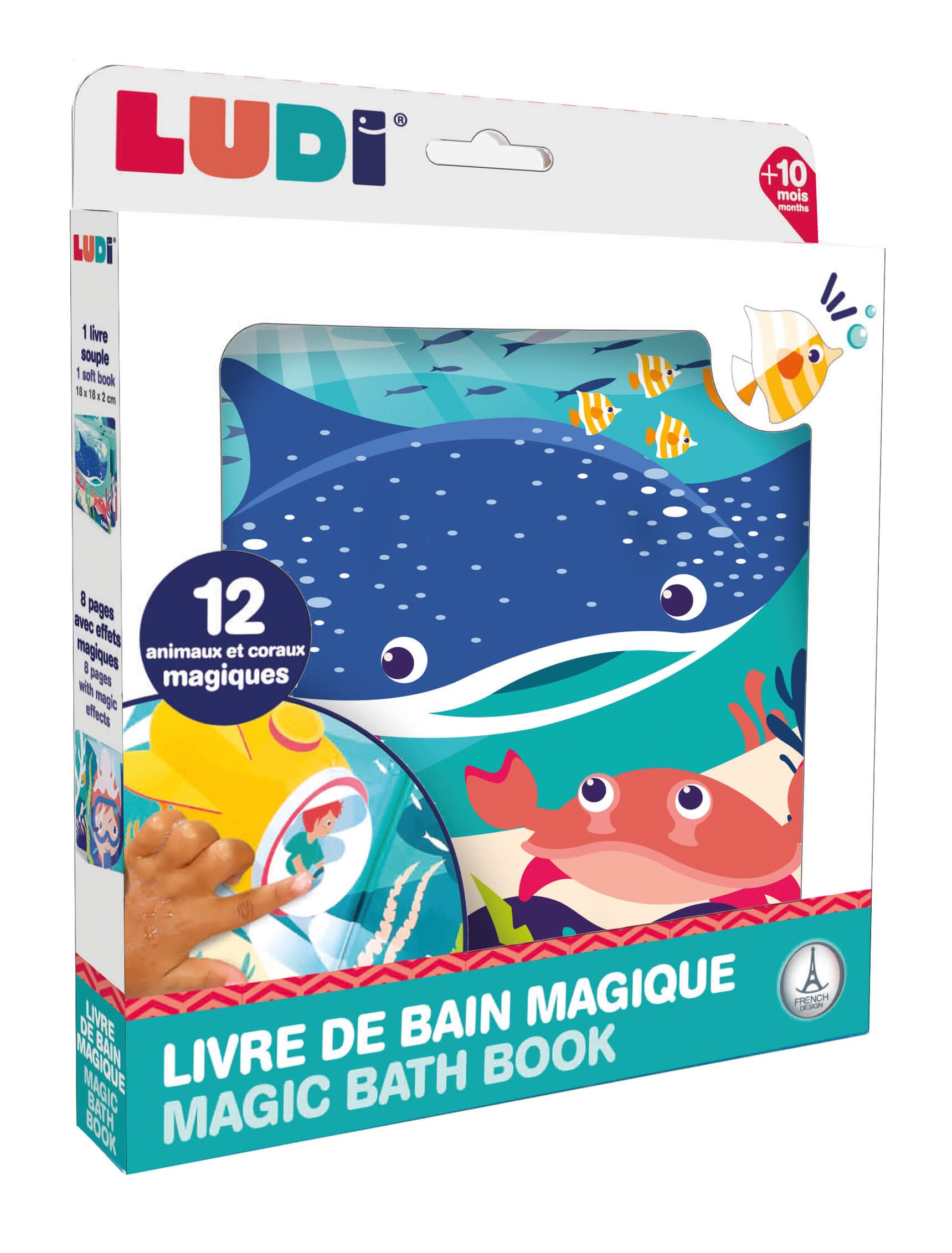 Ludi - Livre De Bain Magique - 12 Animaux Marins Et Coraux - À Décourvrir Au Contact De l'eau - Dès 10 Mois - Découverte, Motricité Fine Et Réflexion - Thème Marin - 2