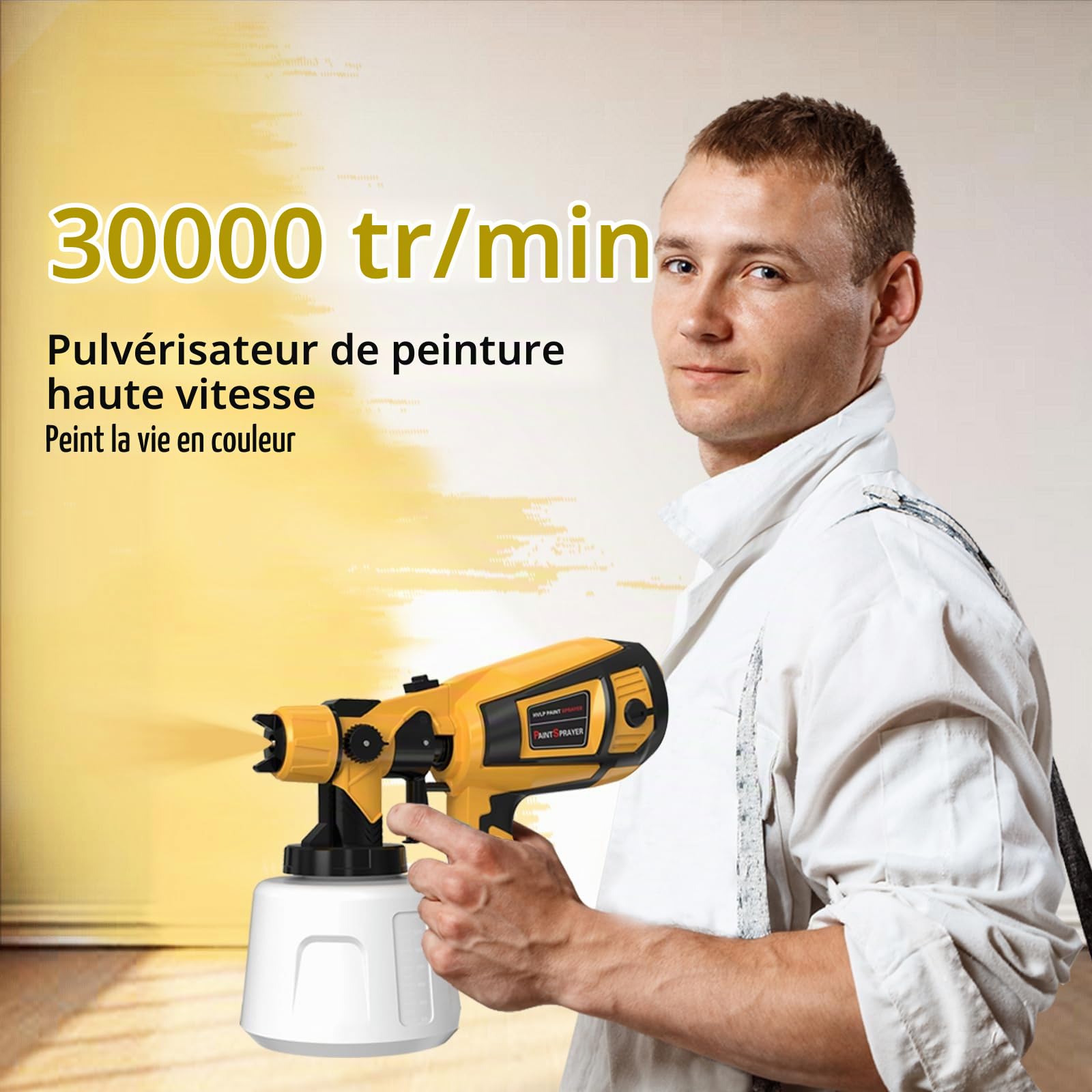 TOPALL Pistolet a Peinture Electrique,Pulvérisateurs de Peinture,850W 32000PRM 1400ML HVLP Pistolet Peindre avec 5 Buses et 3 Motifs pour Abri de Jardin, Meubles,Murs, Clôtures