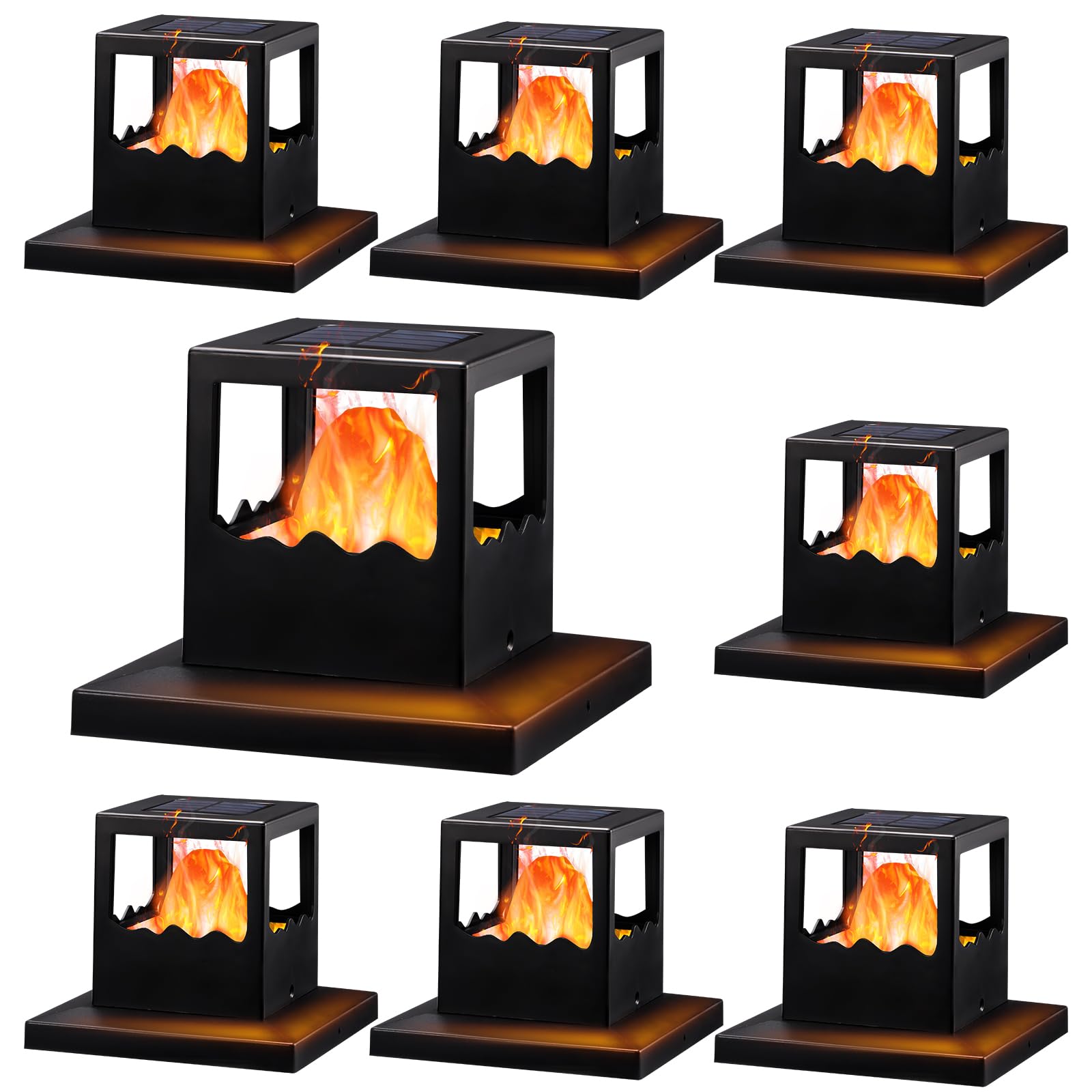 Viewsun 8 Pack Solar Outdoor Fence Post Lights, Flickering Flame Post Lights 4x4 Solar, High Brightness SMD LED Post Cap Lights Solar Powered, Fits 5x5 or 6x6 Wooden Posts, for Yard Deck or Patio