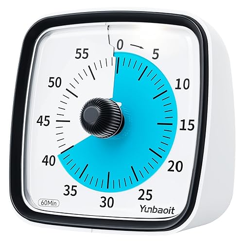 Yunbaoit Visual Timer with Night Light, 60-Minute Countdown Timer for Kids and Adults, Silent Classroom Timer, Time Management Tool for Home, School, or Work (Dark Black)
