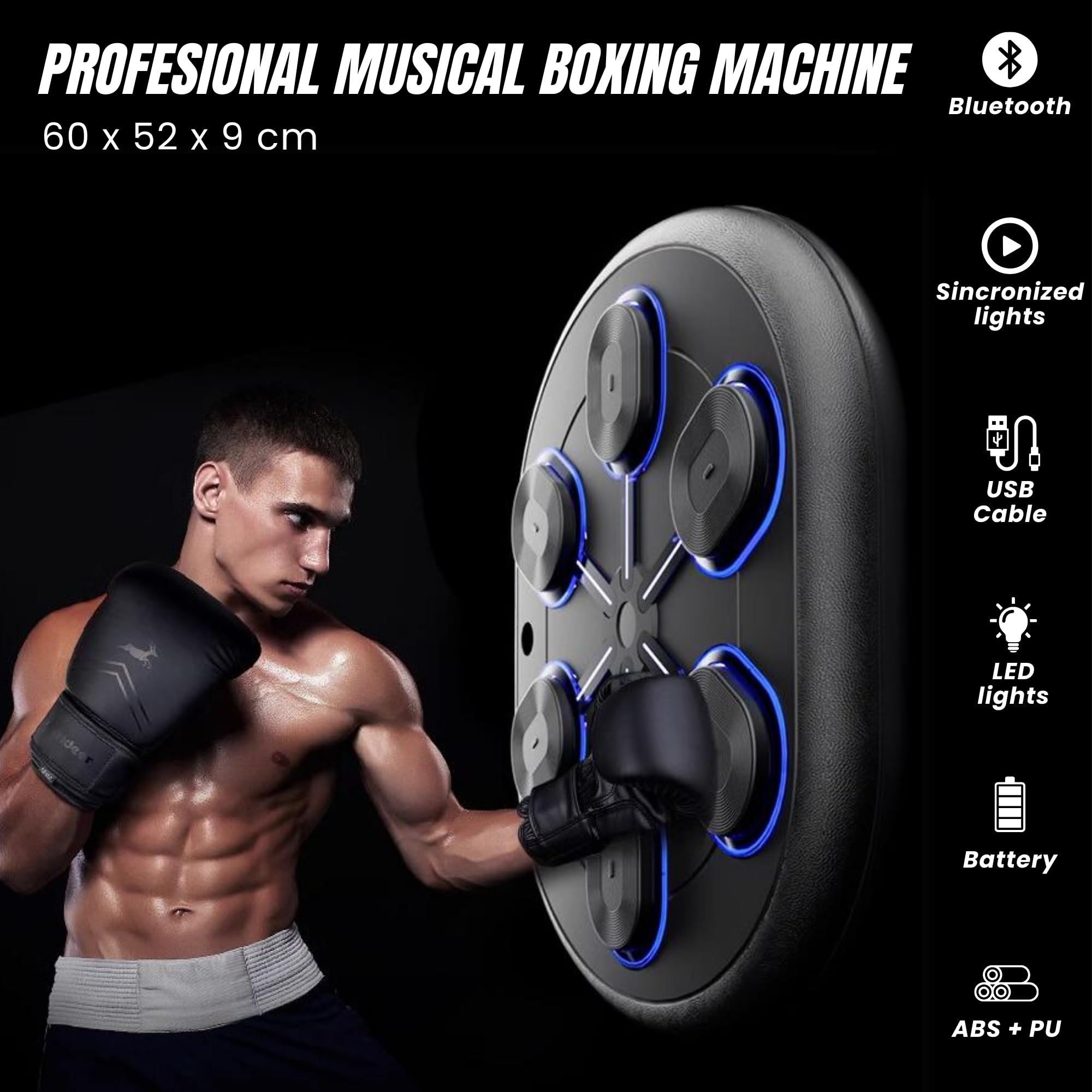 MAGIC SELECT Máquina de Boxeo Musical, Equipo De Entrenamiento De Boxeo para Pared de Poliuretano, Almohadilla De Boxeo con LED, Bluetooth, Luces al Ritmo de la Música.