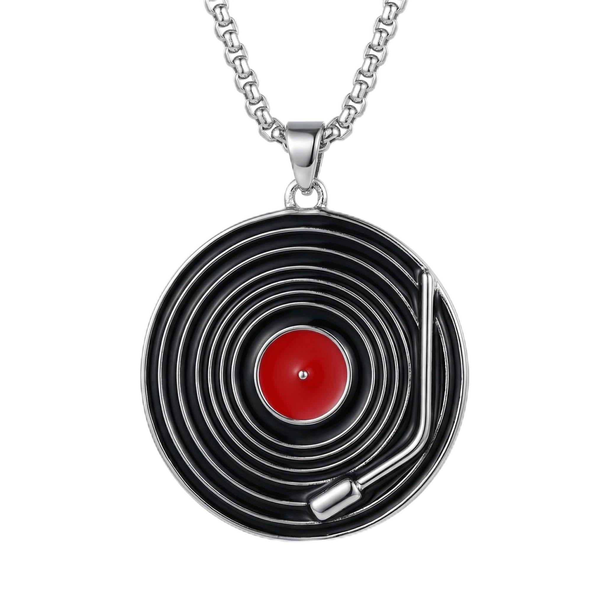 URONE Cadena de disco de música de plata de ley 925 con colgante de disco de música para hombre y mujer