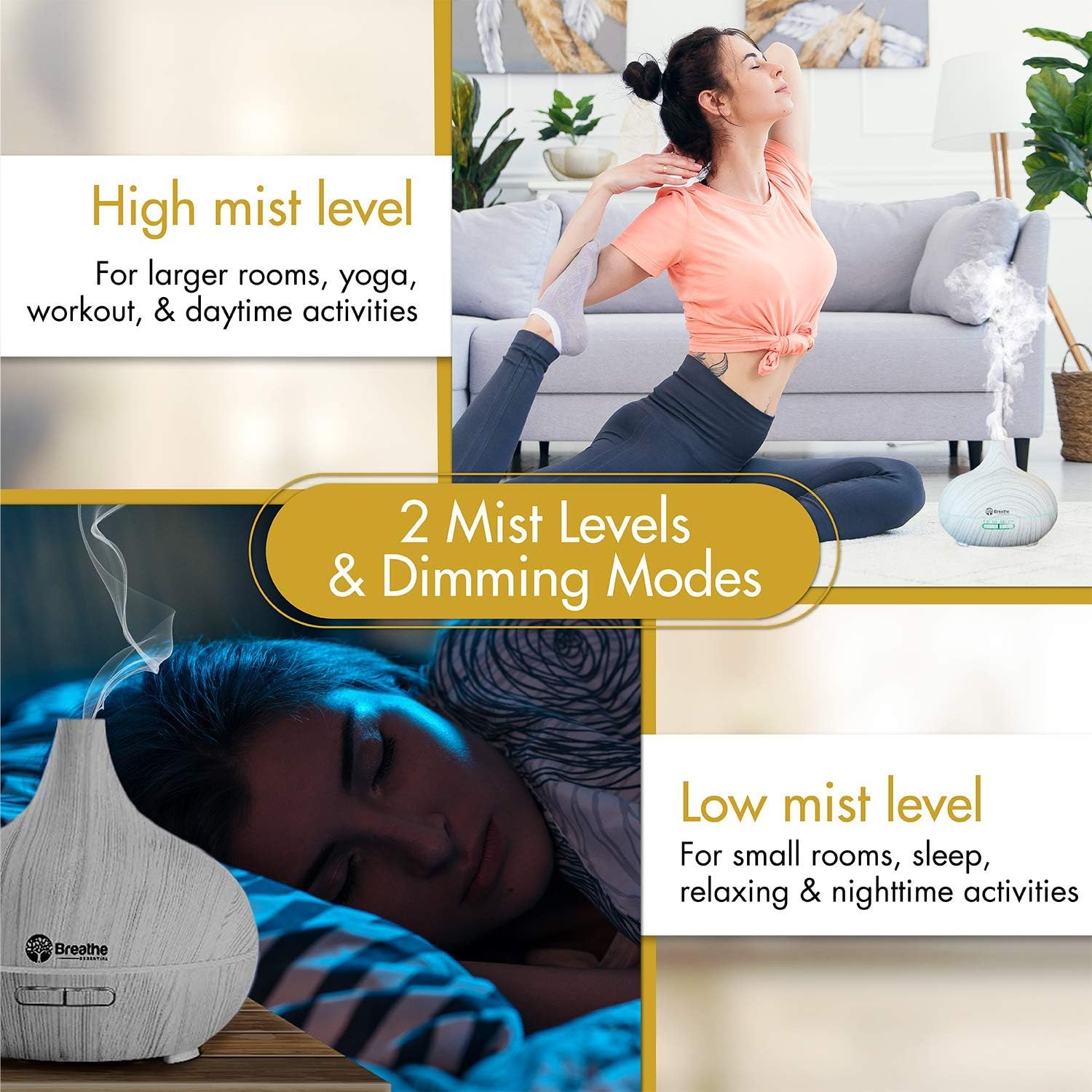 Breathe Essential | 550ml Ultrasonic Diffuser Set with Top 6 Essential Oils - 18 Hour Runtime, 16 LED Light Settings & Auto Power Off (White Marble)