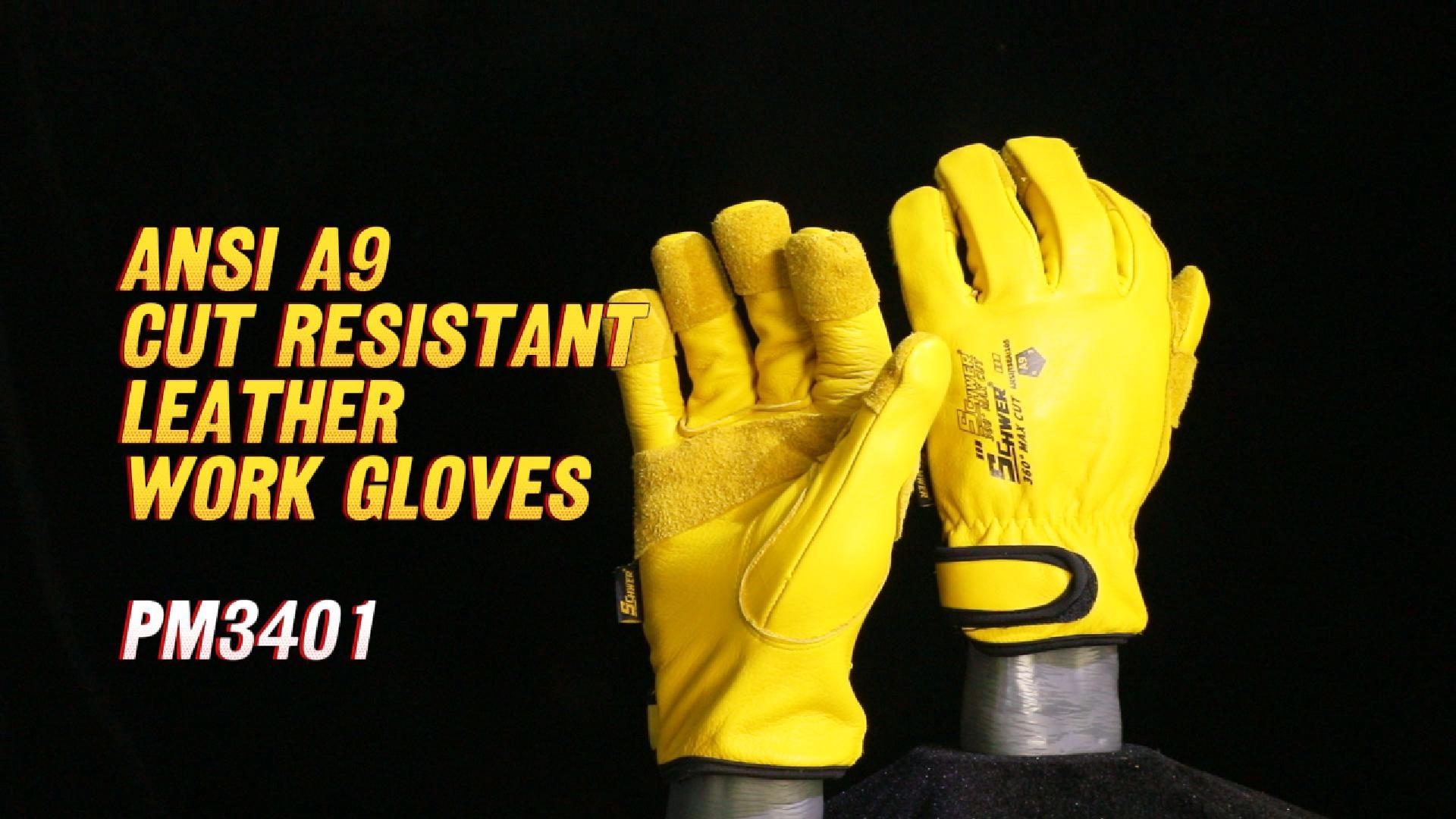 Schwer ANSI A9 Cut Resistant Leather Work Gloves, PM3401 Cut Proof