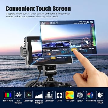 VILTROX DC-550 Pro Touch Screen DSLR Camera Field Monitor 4K HDMI, 5.5 Inch 1200 Nits Video Camera Monitor with Battery/Sunshade Hood, 3DLUT, Focus Peaking, Waveform, False Colors