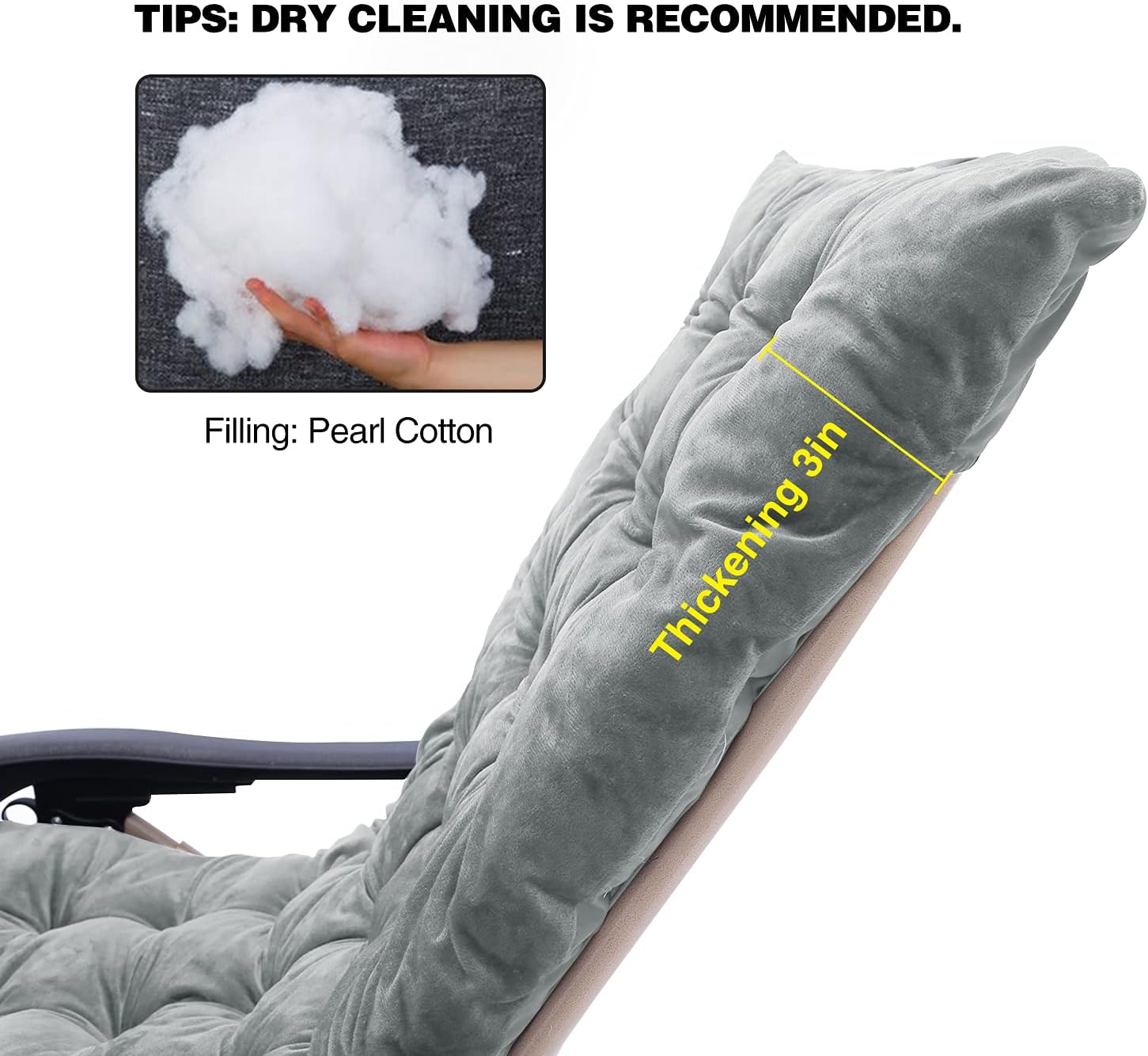 CAMPMOON Patio Lounger Chair Cushion for Outdoor Indoor, Thicker Comfortable Chaise Lounger Cushions Pad, Grey: Kitchen & Dining