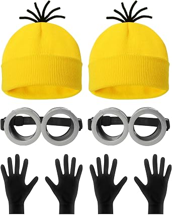 Snwquik 6 Pcs Halloween Costume Accessories for Adult,Yellow Beanie/Goggles Glasses/Gloves for Men Women Cosplay Party Set