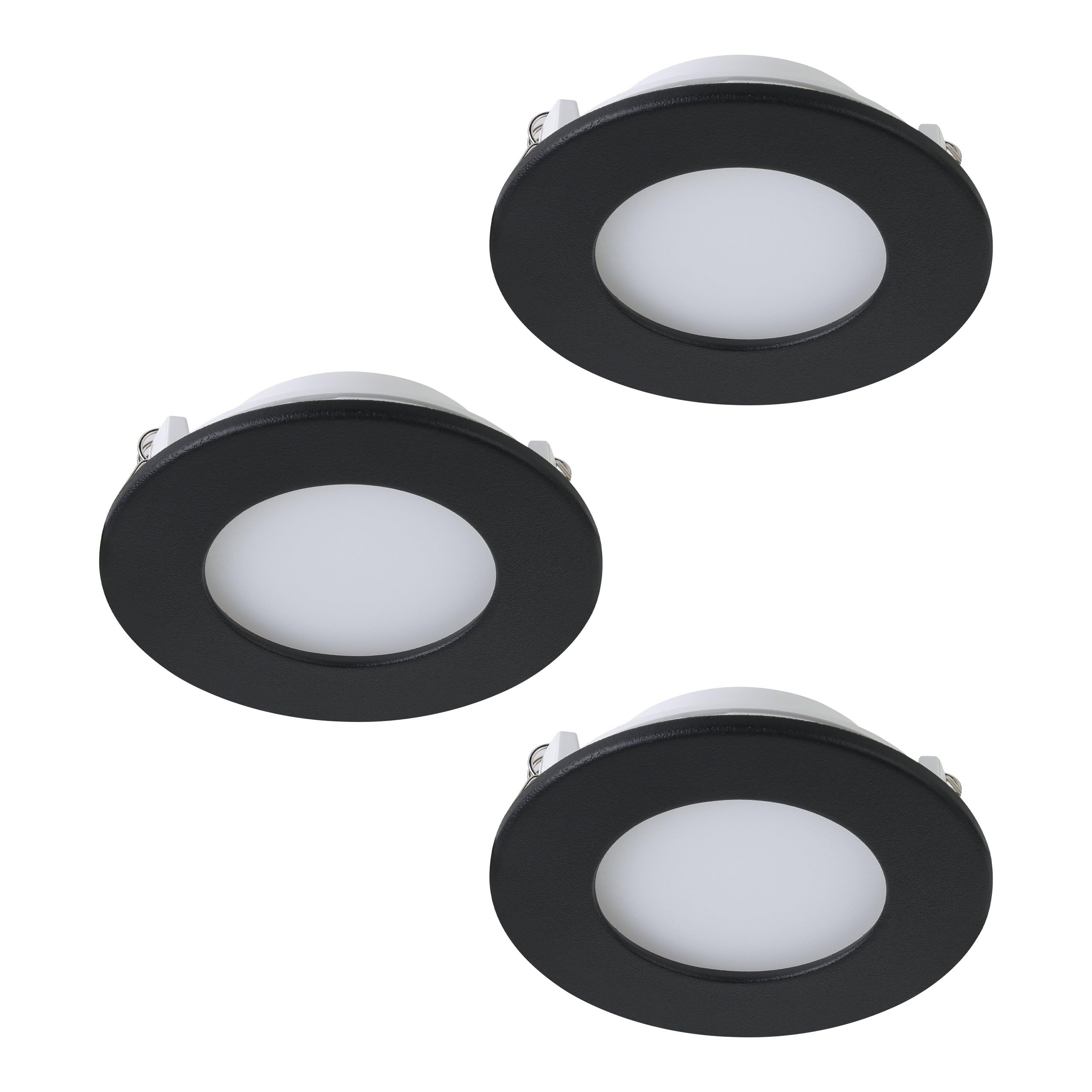 Eglo Connect.z Set of 3 Smart Home LED Bathroom spotlights Fueva-Z, Flat spot Lights for Ceiling, Ø 3.3 inches, ZigBee, app and Voice Control, Warm – Cool White, dimmable, Black, IP44